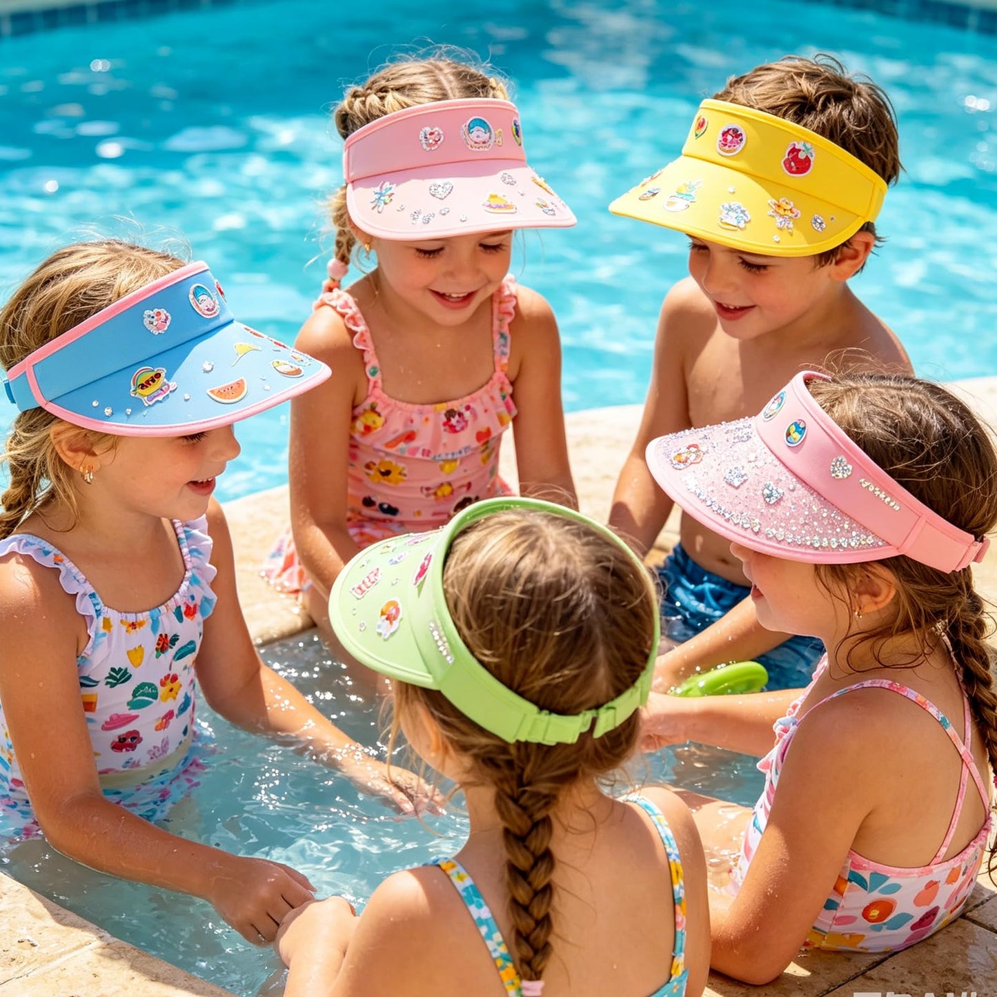 Chzhwlc 24 Sets Summer Felt Visor Hats Crafts Kits Bulk, DIY Beach Sun Visor Hat Activities with Stickers for Summer Party Crafts Hawaiian Party Supplies