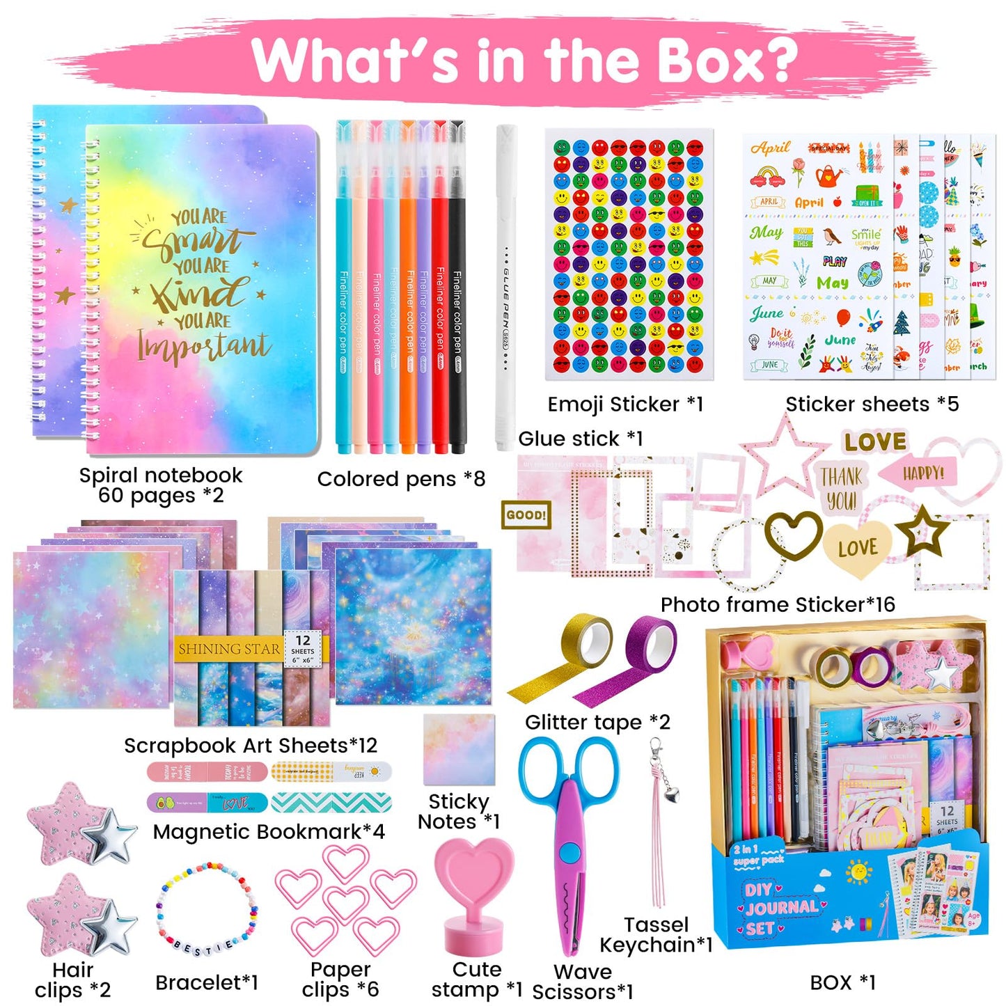 Poaoed 2-Pack DIY Journal Kit for Girls Ages 8 9 10 11 12 13 14, Scrapbook & Diary Supplies, Journaling Kit Arts and Crafts Journal Set for Teens and Tweens, Birthday & Christmas Gifts