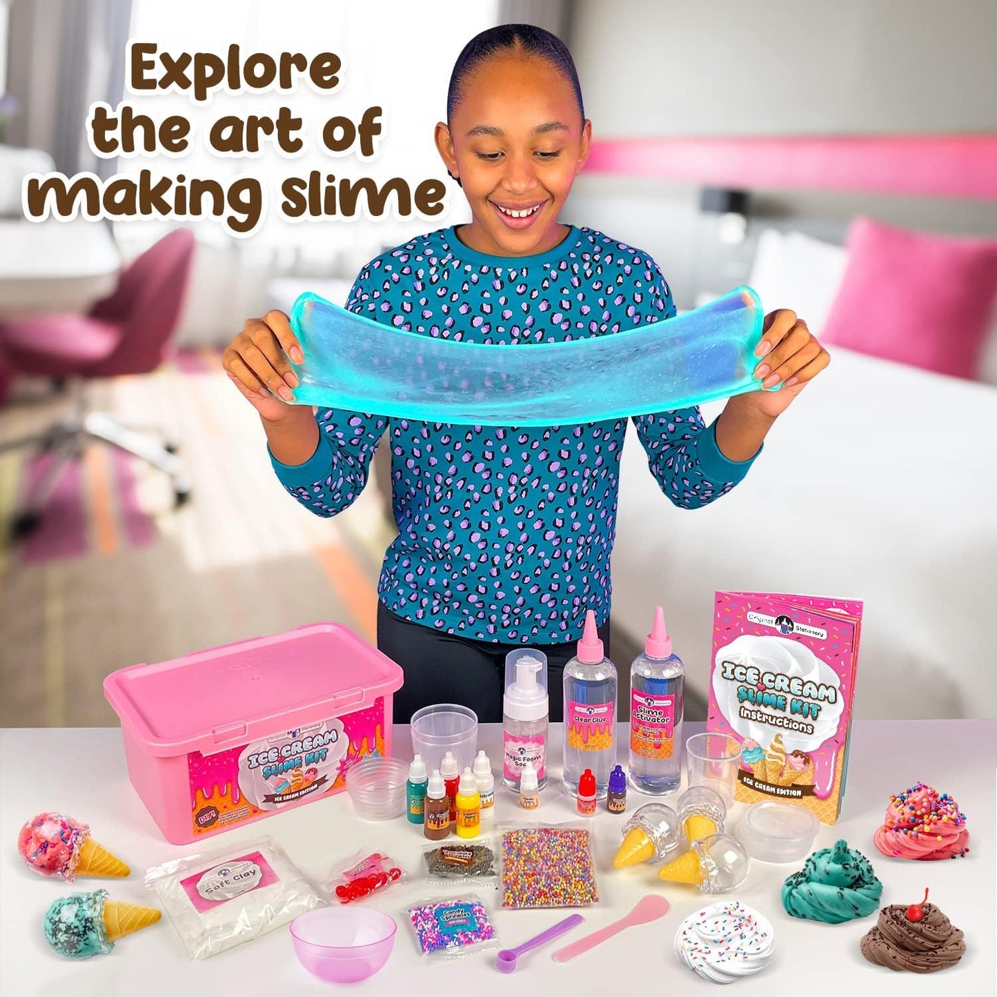 Original Stationery Ice Cream Slime Kit for Girls, Amazing Ice Cream Slime Making Kit to Make Butter Cloud & Foam Slimes, Fun Gift Idea for Birthdays