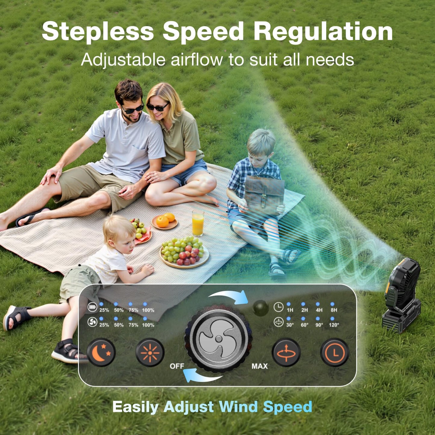 OGERY Camping Fan, Portable Fan Rechargeable with 20000mAh Battery, Stepless Speed Control, Fast Charging, Remote & LED Lantern for Tent, Travel, Car Camping, Camping Essentials