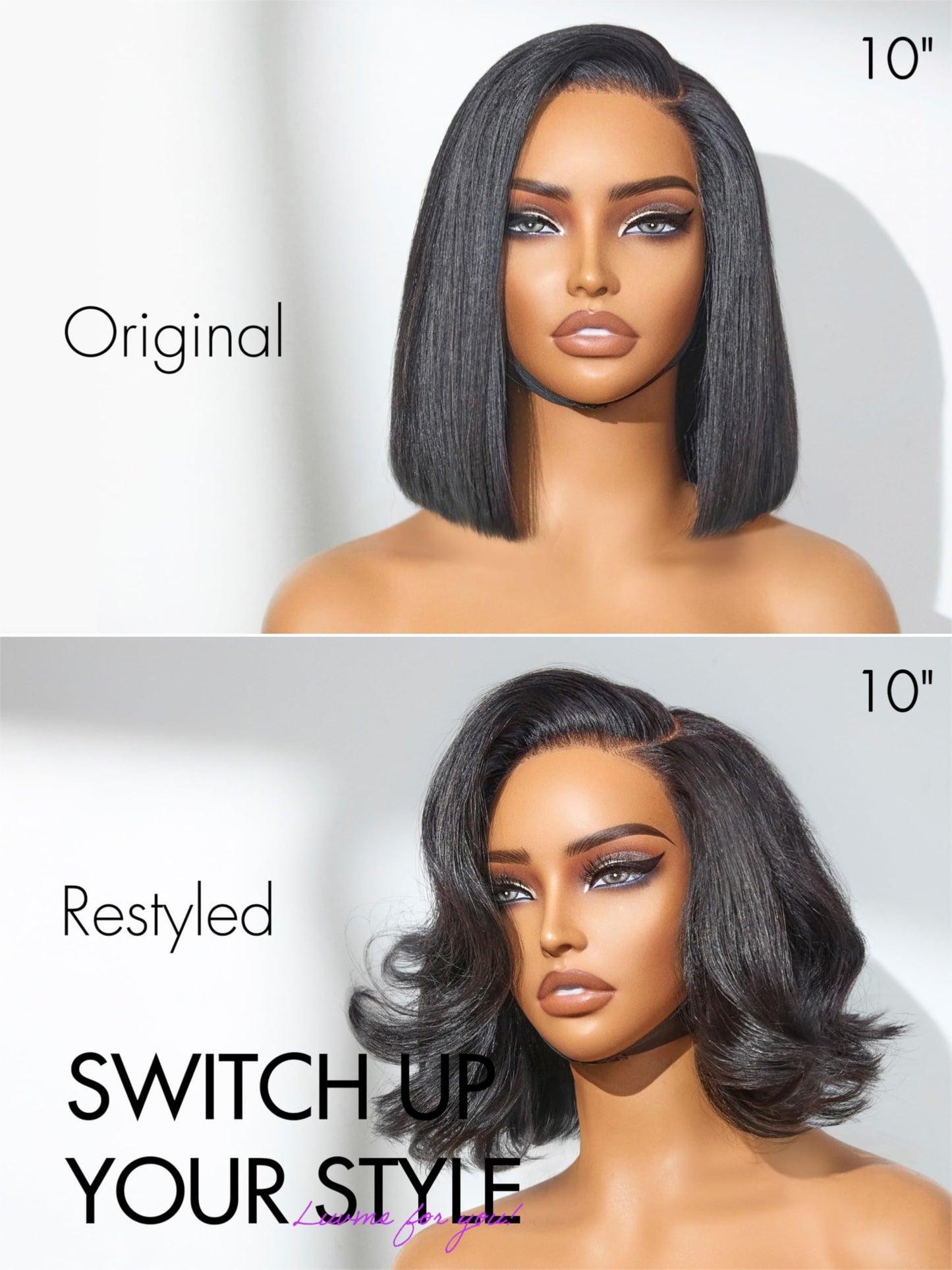 LUVME HAIR Bob Wig 100% Human Hair Wigs Glueless Lace Front 10 Inches Bob, Pre Cut Plucked Hd Lace Short Wig Ready To Go Natural Color Straight Bleached Knots Side Part Black Wigs