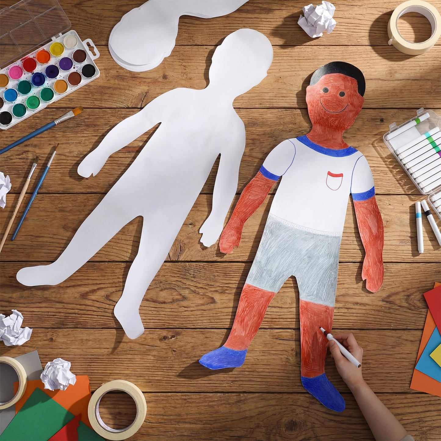 Motipuns 36 Pccs White People Shapes Cutouts 35 x 16 Inch Blank People Cutouts Big Shapes DIY Crafts for Art Party Decor, Family Handicrafts, Collective Creative Activity