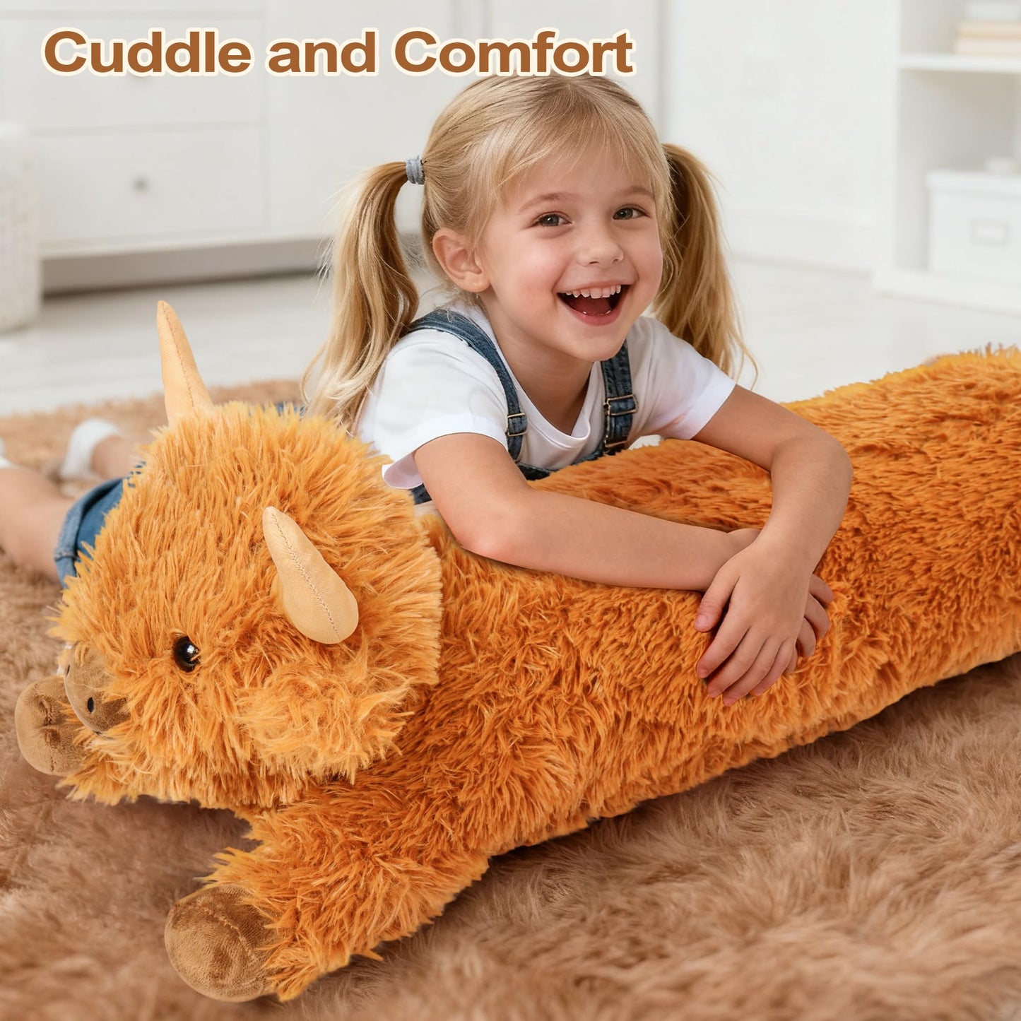 Highland Cow Stuffed Animal 33",Long Highland Cow Plush, Cattle Body Pillow Plushies Gifts for Kids and Adults