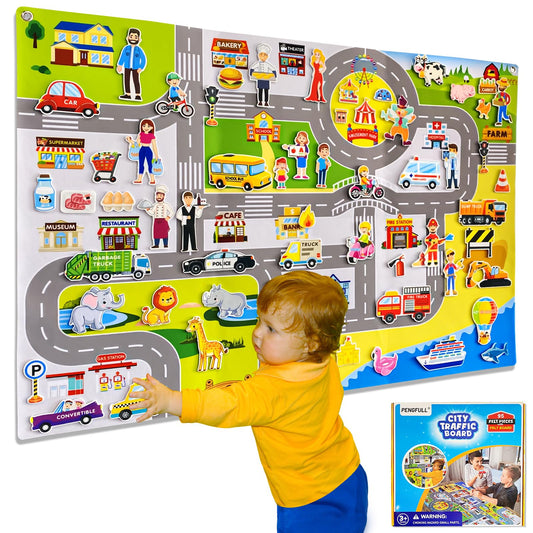 Felt Flannel Board Set for Toddlers,95 Felt Story Pieces,40*28in Wall Flannel Board ,My City Life Story,City Transportation Vehicles,Career Image Dress-Up,Zoo,Learning Interactive Storytelling