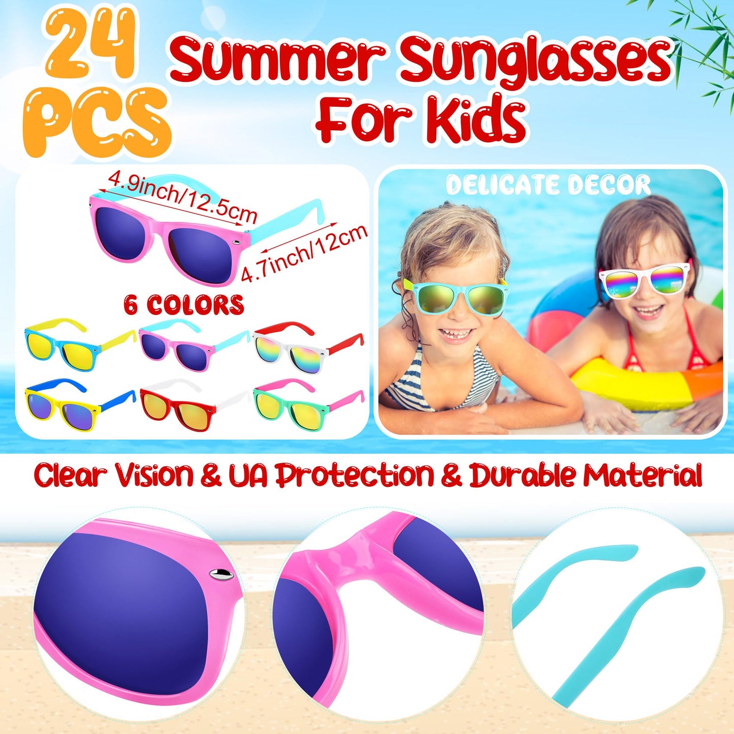 Elcoho 144 Pieces Pool Party Favors Beach Toys Including Inflatable Beach Ball, Sunglasses, Paper Bag Straw Tattoo Slap Bracelet Beach Summer Party Favors for Birthday Graduate Pool Party Age 4-12