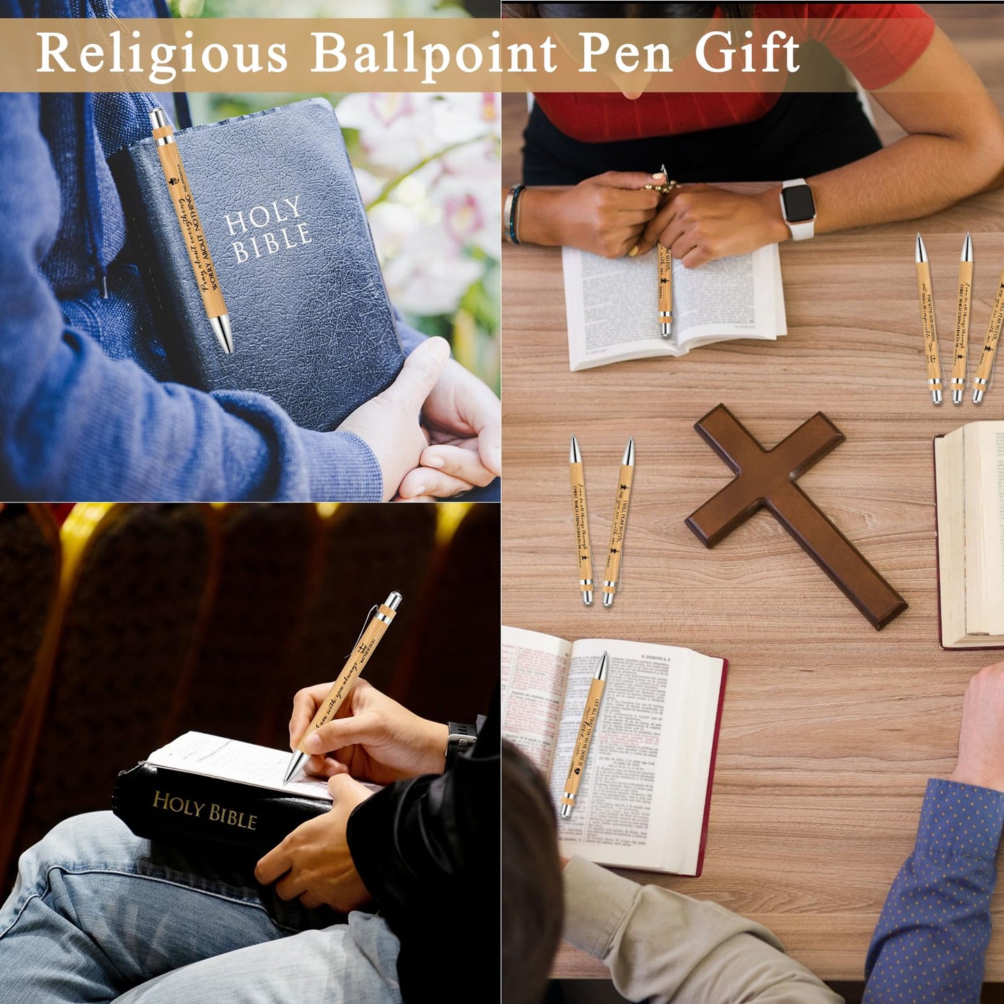 Tenceur 100 Sets July Summer Christmas Christian Gifts Bulk Bible Verse Bamboo Pens and Inspirational Bookmarks Religious Faith Based Sunday School Gifts for Women Men
