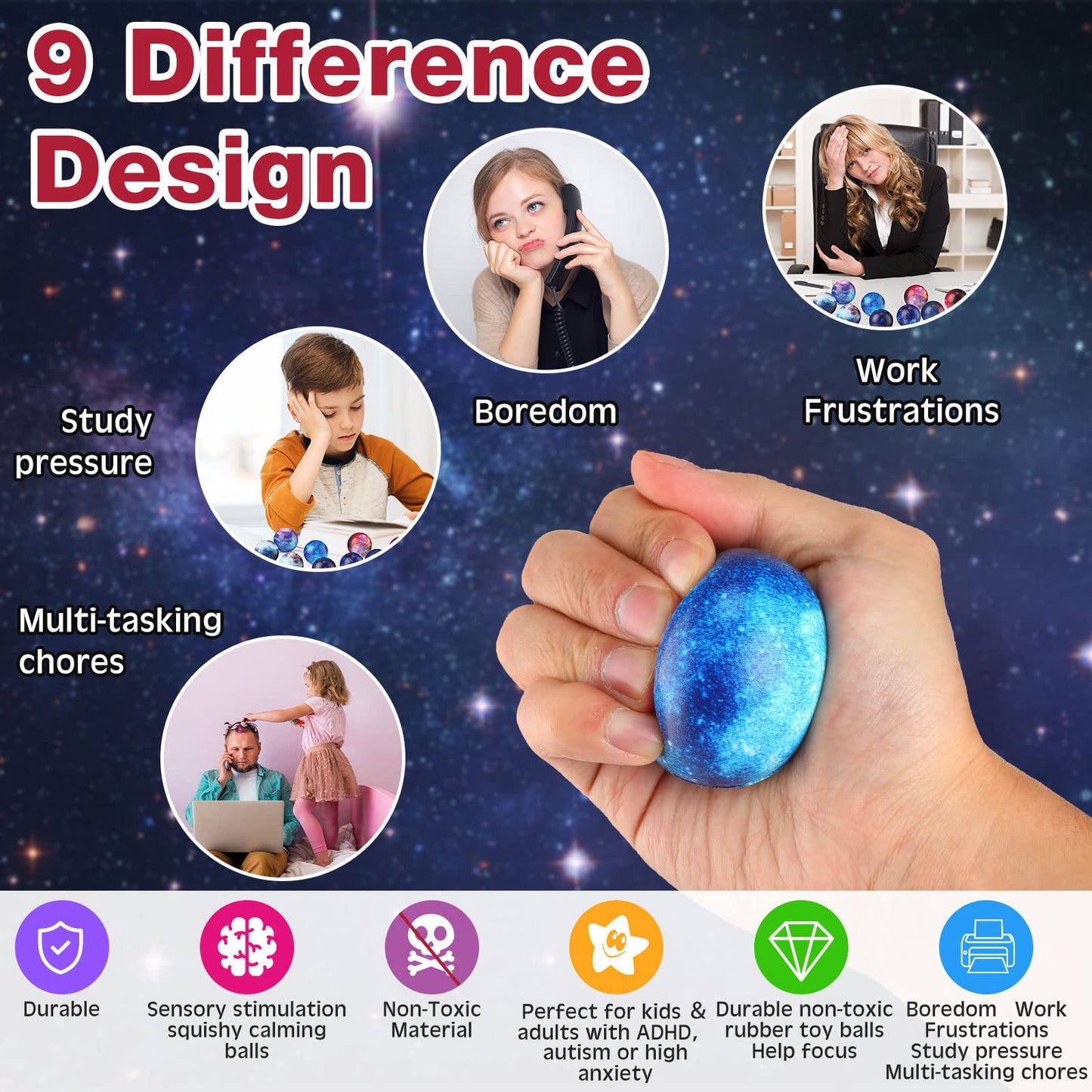 Libima 120 Pcs Galaxy Stress Balls Bulk 2 Inches Outer Space Foam Stress Balls for Squeeze Fidget Birthday Astronaut Party Favors School Class Reward Carnival Gift (Galaxy A)