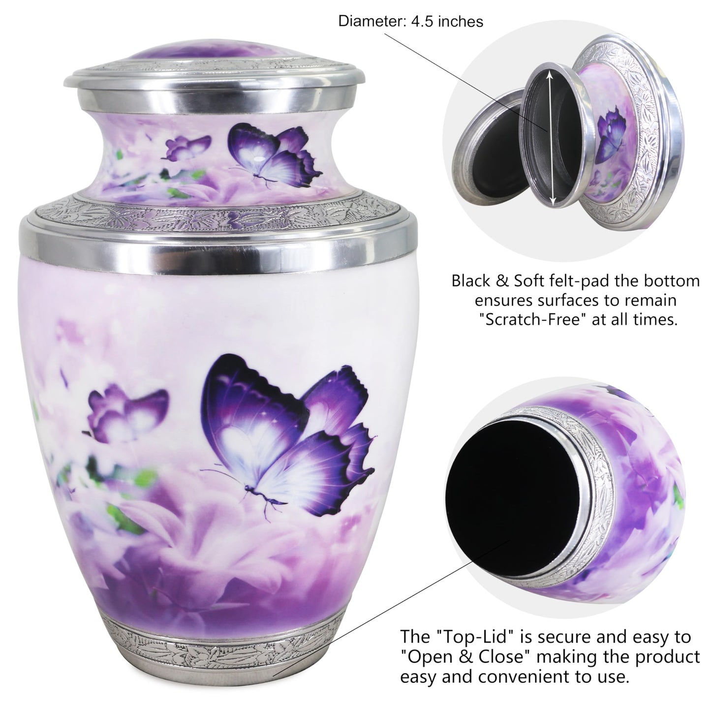 M MEILINXU Urn for Ashes for Woman & Men, Cremation Urns for Human Ashes Adult Female and Male, Burial Urn with Butterflies, Decorative Urns for Funeral, Purple Butterfly and Flowers - Large