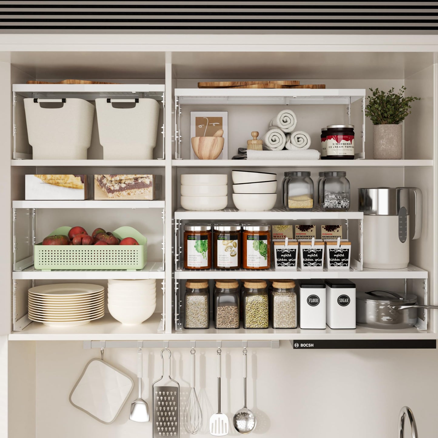 Jojocross Adjustable Stackable Metal Storage Shelf Organizer - Expandable Wire Rack with Perforations for Kitchen, Pantry, Bathroom, Cabinet & Office-Compact, Durable & Sturdy (3PACKS/Large/White)