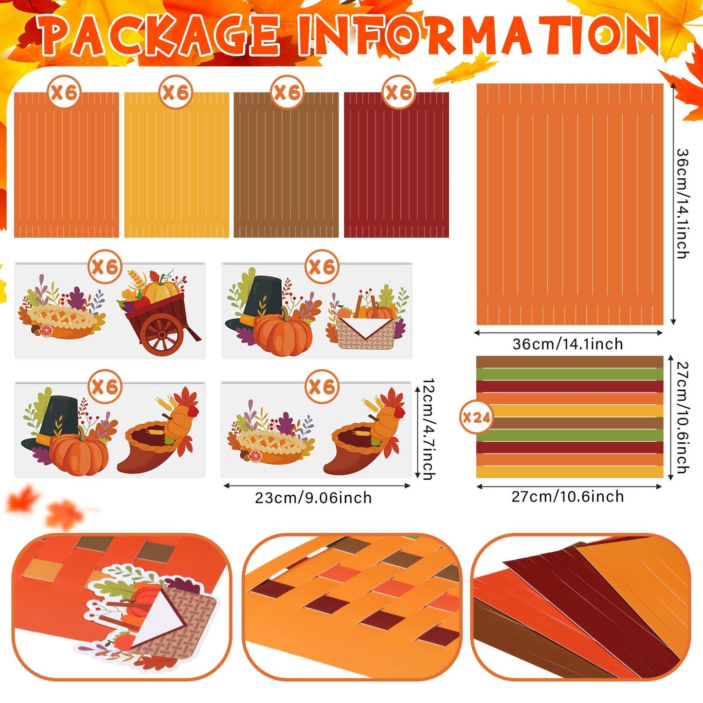 Ctosree 24 Sets Thanksgiving Placemat Craft Kit DIY Thanksgiving Pumpkin Placemat Crafts Autumn Ornamen Paper Table Mats Activity for Autumn Thankful Home Holiday Party Supplies (Classic)