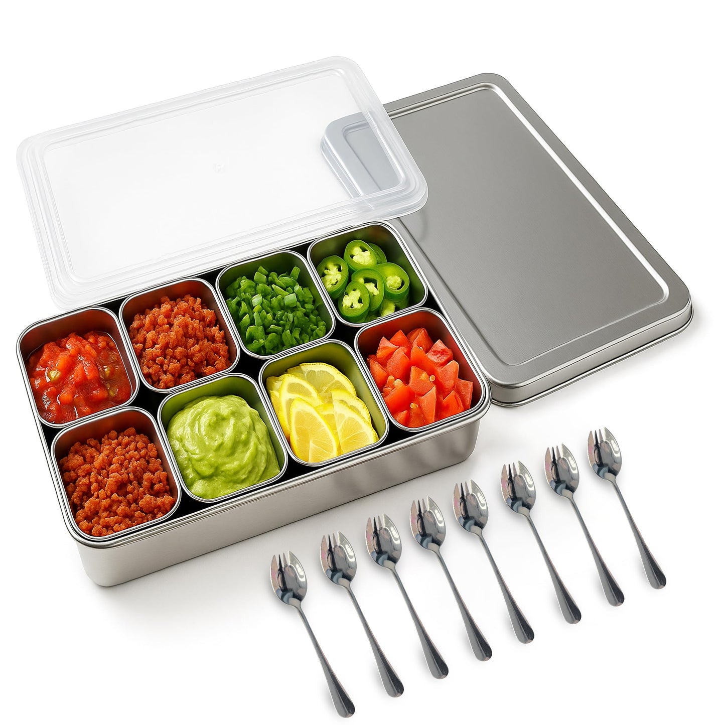 Jugetware Stainless Steel Yakumi Pan, Yakumi Pans, Yakumi Mise En Place, Mise En Place Containers, Japanese Food Container, Condiment Containers, Multi Compartment Food Containers (8 Compartment)