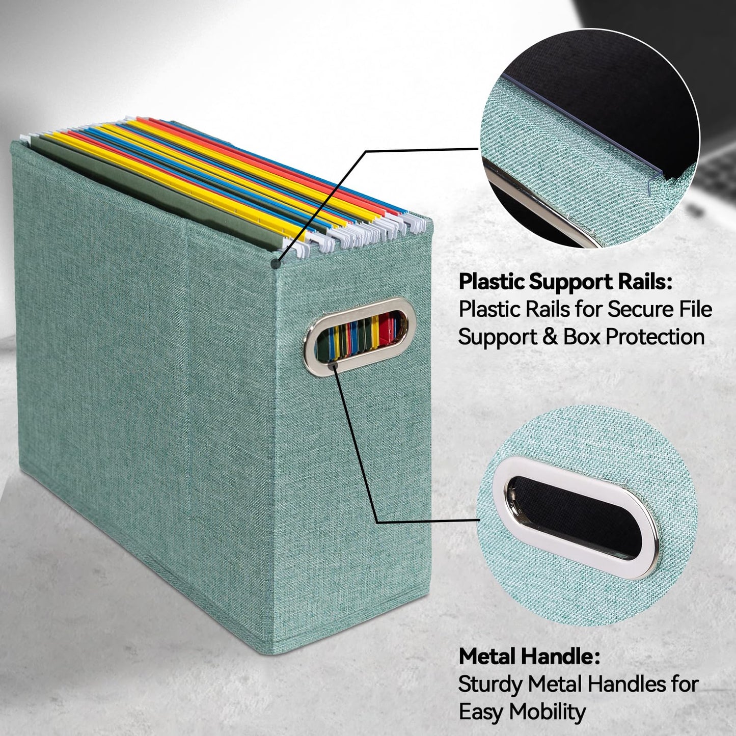 ComfortKeeper 6 Packs Letter Size File Organizer, File Folders Organizer, Fabric Storage Box, Collapsible Paper Organizer with Metal Handle, Smooth PVC Rails, Only Box (Green)