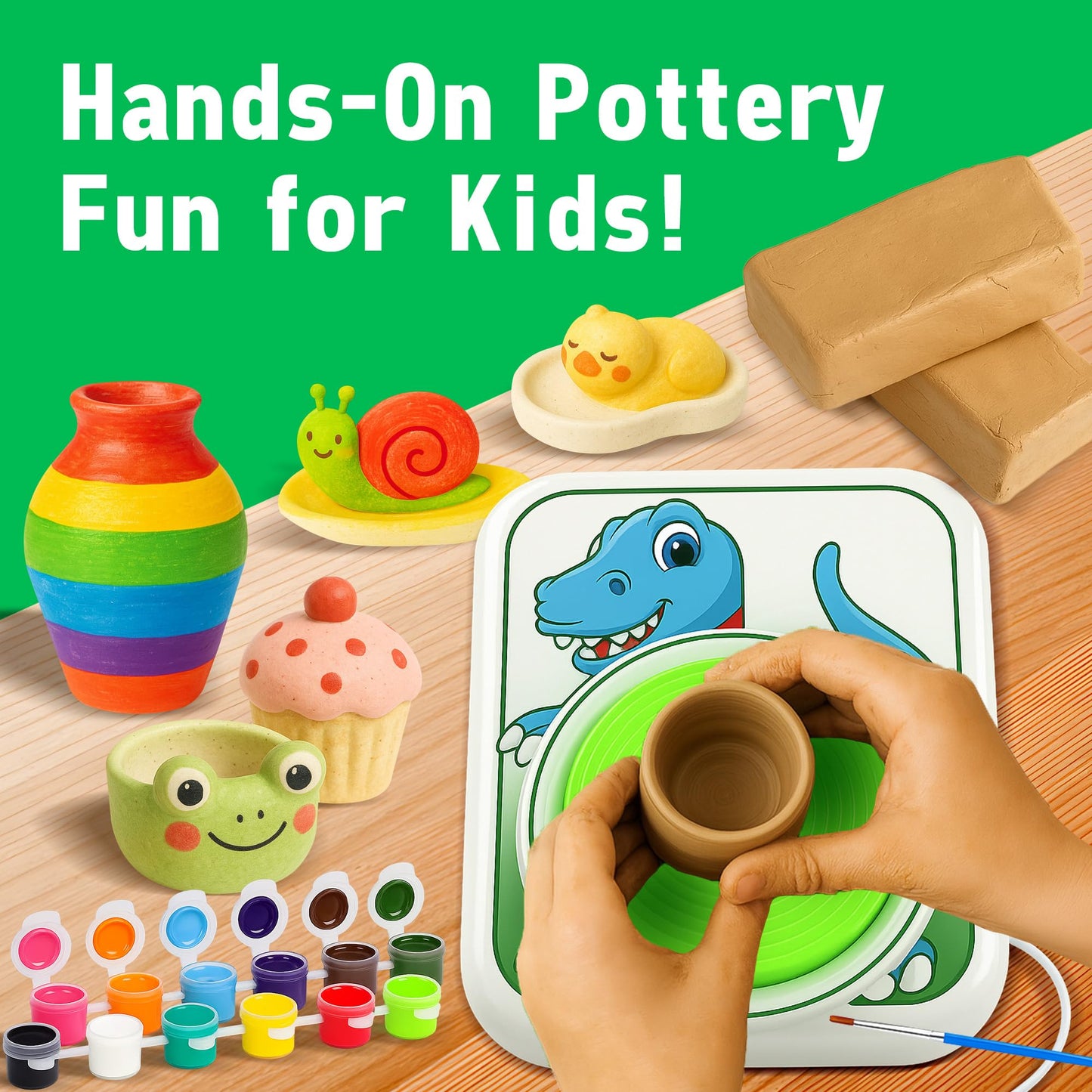 ROHSCE Pottery Wheel for Kids, Ceramic Art Pottery Painting Kit for Kids Ages 3-12