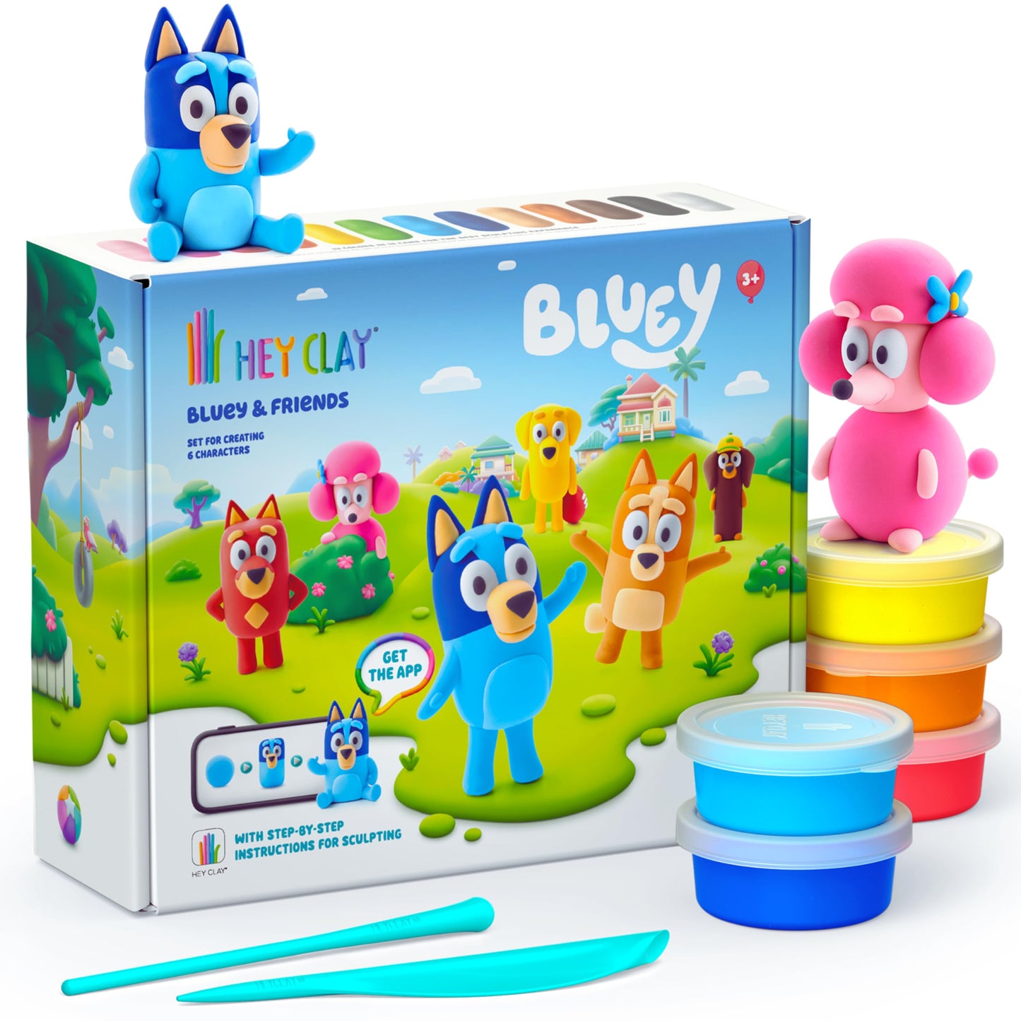 Hey Clay Bluey & Friends Set (15 Cans) with Air-Drying Modelling Clay and Modelling Tools