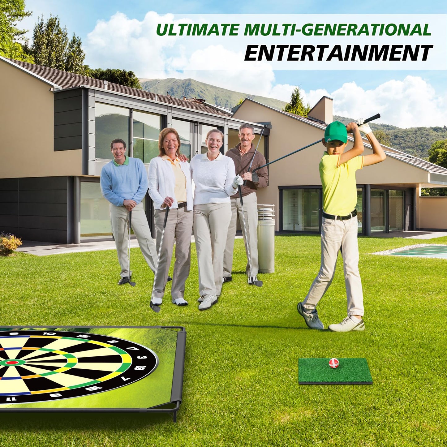 Portable Golf Chipping Game Set for Dads & Junior Golfers, Indoor, Outdoor Backyard & Lawn Fun with 24 Sticky Balls, Putting Mat, 2 Putter & Carry Bag - Family Golf Gifts