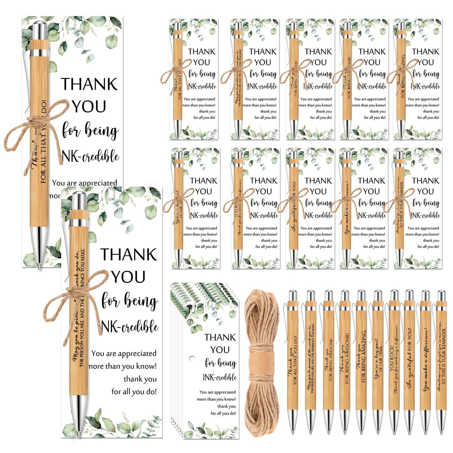 Fulmoon 120 Set Employee Appreciation Gifts Includes Thank You Wood Bamboo Pen May You Be Proud Sign Ballpoint Pen Employee Appreciation Bookmark Card for Graduation Teacher Coworker Team Staff