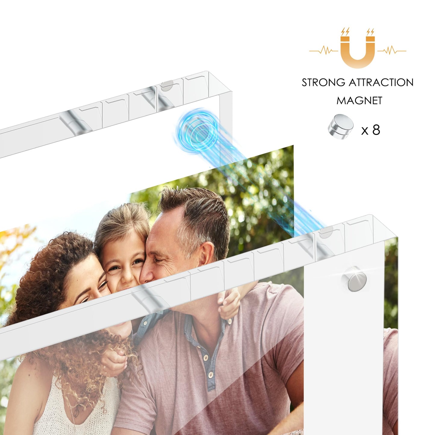 Fisnish 5x7 Acrylic Picture Frame Set of 6, 20mm Thick, Double-Sided Transparent Magnetic Frameless Photo Frame, Desktop Freestanding Display for Office or Home Decor