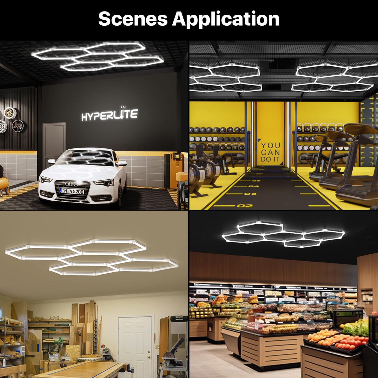 HYPERLITE Gen 2 Hexagon LED Lights: 168W 16800LM 5 Grids DIY Hexagon Led Lights, 6500K Ultra Bright, Easy Install, Durable Design for Garage, Shop, Basement, Barber, Homegym