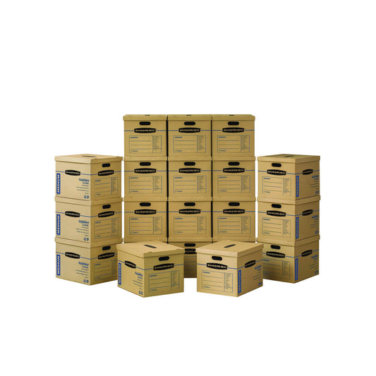 Bankers Box Medium Classic Moving Box 20 Pack, Reinforced Handles, Tape-Free Assembly, Box with Lid, 19" x 14.5" x 15.5", Cardboard