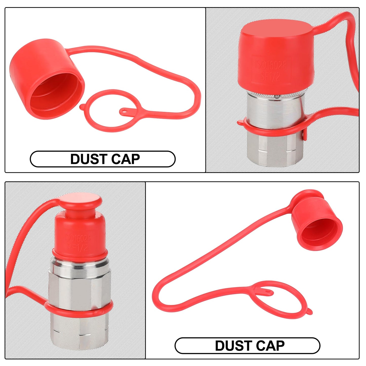 ANCIMOON 2PCS 1/2’’ NPT Flat Face Hydraulic Couplers, Bobcat Skid Steer Quick Connect Fittings with 4PCS Dust Covers