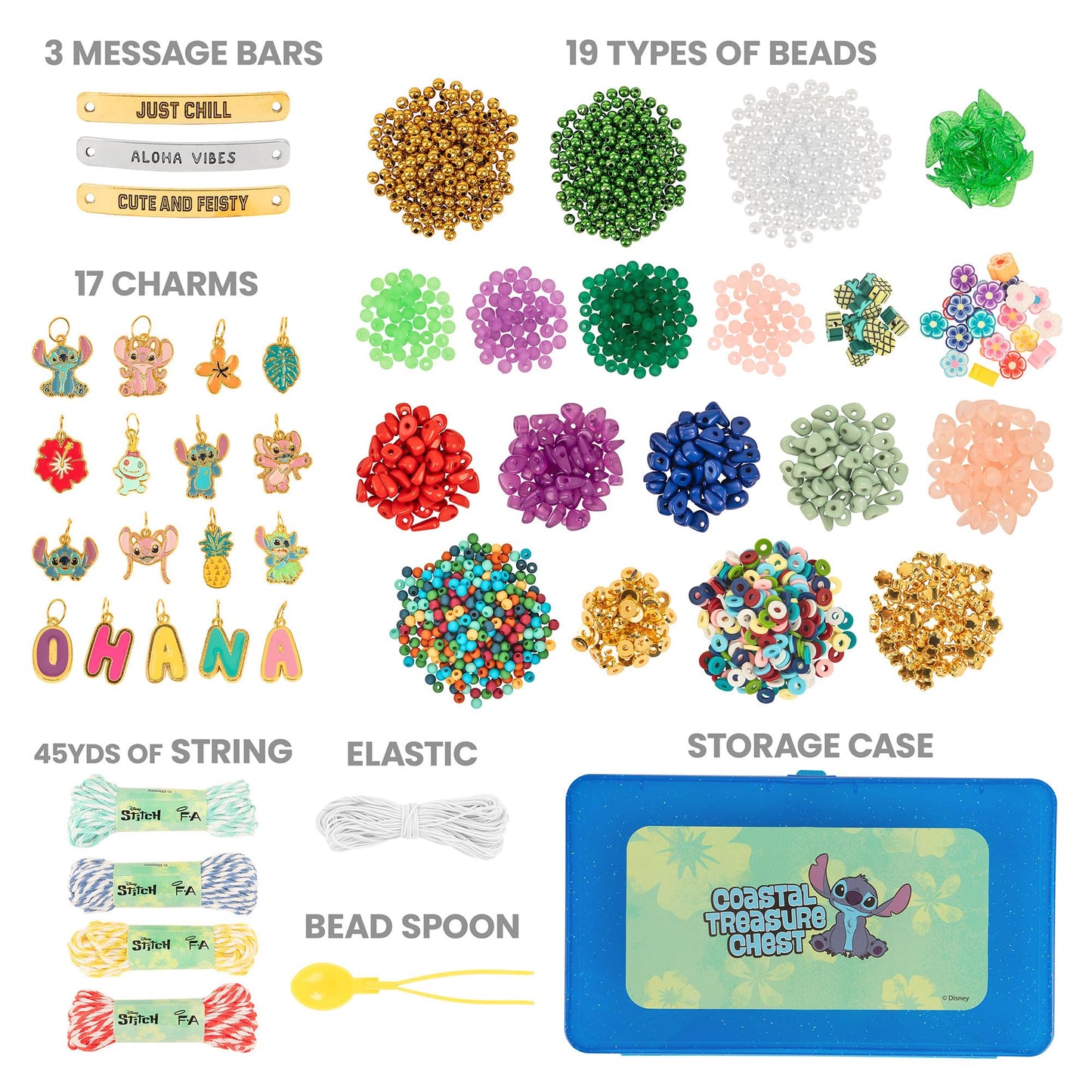 Fashion Angels Disney Stitch Coastal Treasures Jewelry Design Super Set, Includes Shell-Shaped Tray, Enamel Charms & More, DIY Creative Making Kit for Kids
