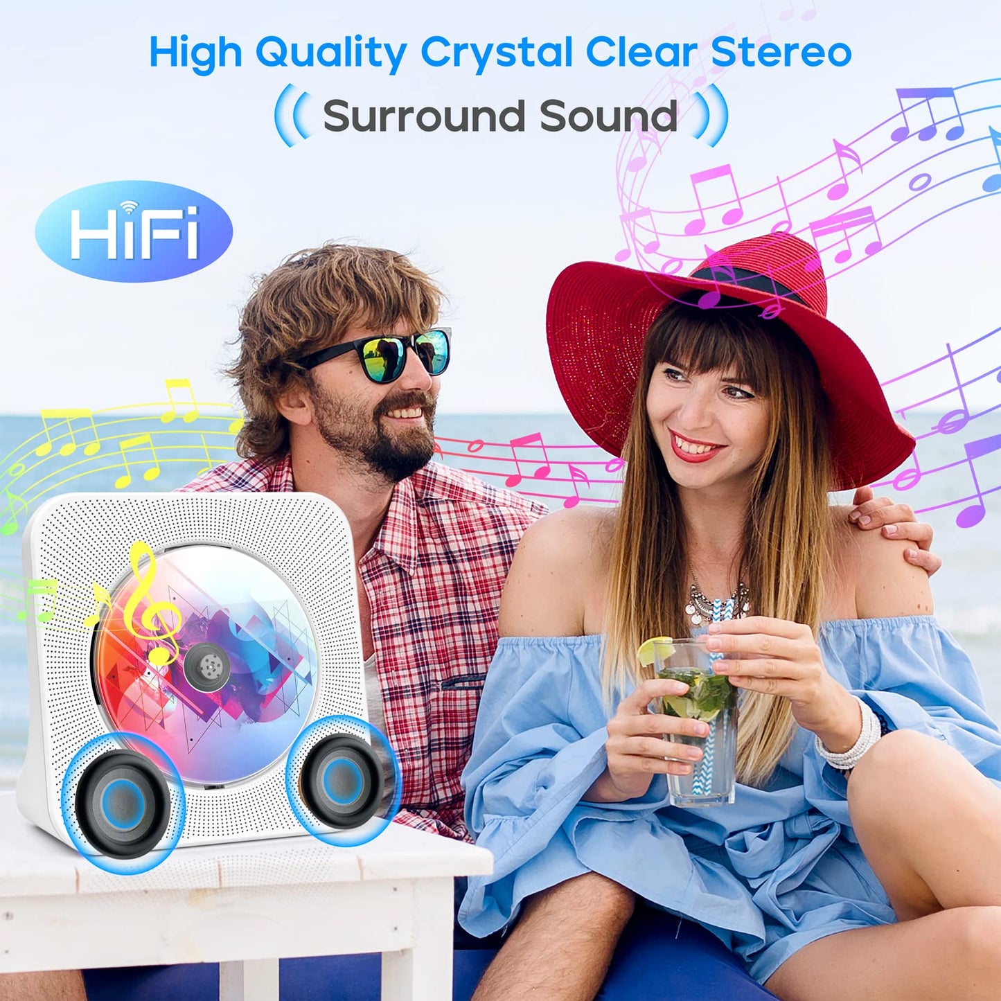 Desktop CD Player with Speakers, ROADOM Home Bluetooth CD Player with Hi-Fi Stereo Sound,Remote Control,Supports CD/Bluetooth/FM Radio/U Disk/AUX/Timer/Repeat