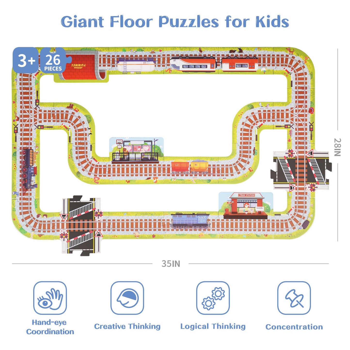 TOI Gaint Floor Puzzle for Kids Ages 3 and Up, 2x3 Feet City Floor Puzzles for Toddlers 3-5, Extra Large Preschool Learning Jigsaw Puzzles for Boys and Girls