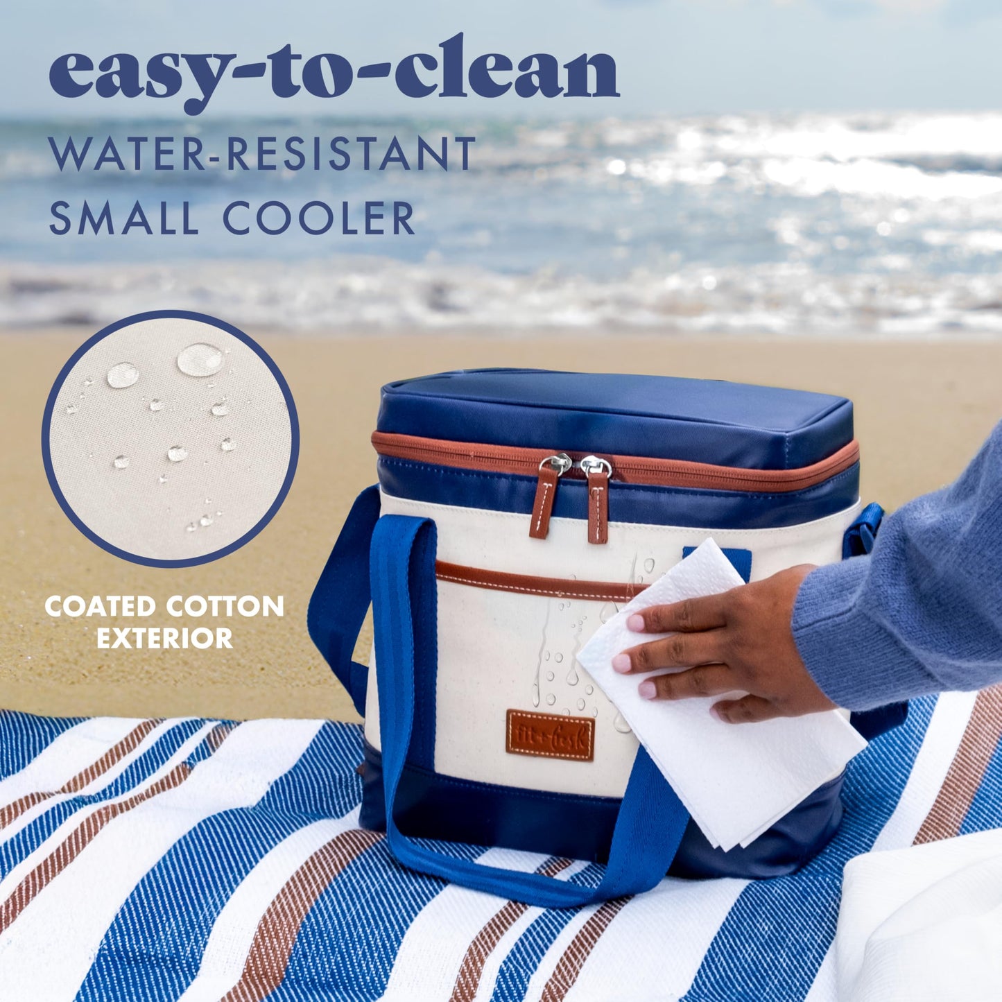 Fit & Fresh Benson Mini Soft Cooler Bag, Insulated, Leakproof, Water Resistant, Lunch Box, Summer Essential, Holds 12 Cans, Navy
