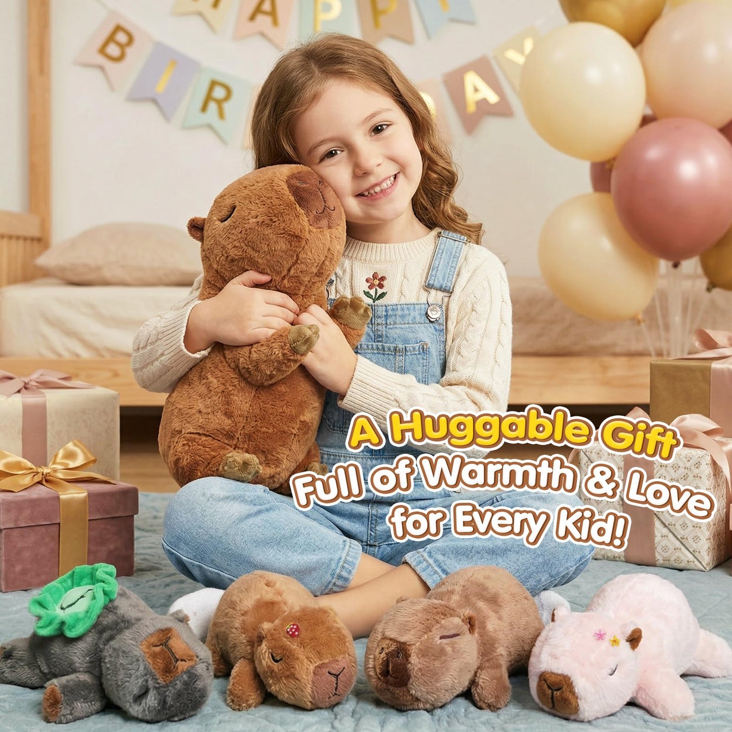Ditucu 5Pcs Capybara Stuffed Animal Mommy 16.5 inch with 4 Babies 6.6 inch Family Set Cute Plushies Toys Gifts for Kids