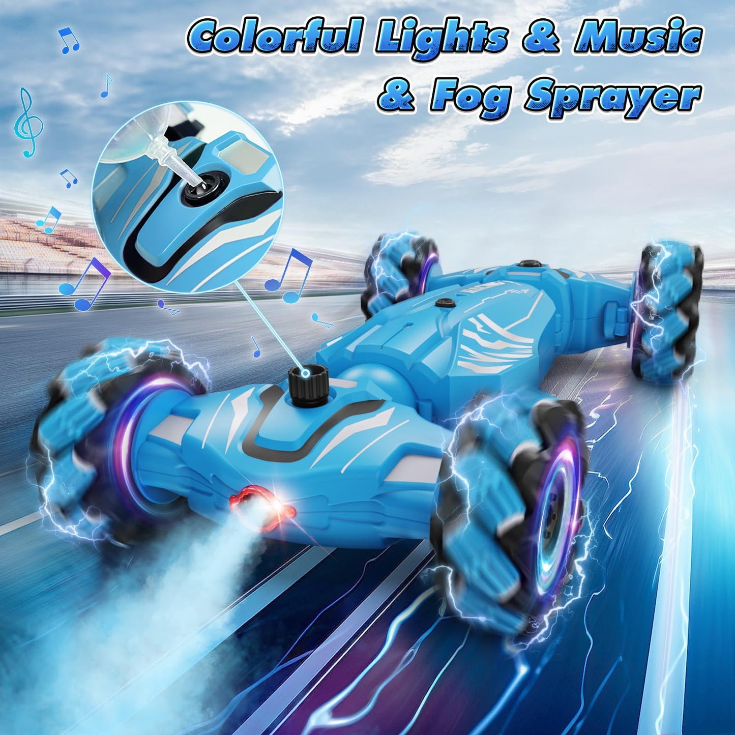 Dysaim Gesture Sensing RC Stunt Car, Cool Birthday Gifts for Boys Ages 6-12 Toys, 4WD Remote Control Car 360° Rotate Transform Drift RC Cars with Lights Music Sprayer, 2.4Ghz Hand Controlled