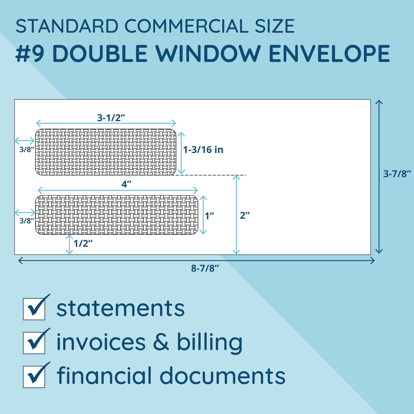 500 No. 9 Flip and Seal Double Window Security Envelopes - Designed for Quickbooks Invoices and Business Statements with Self Seal Flip Press and Seal Flap -Number 9 Size 3 7/8 Inch X 8 7/8 Inch