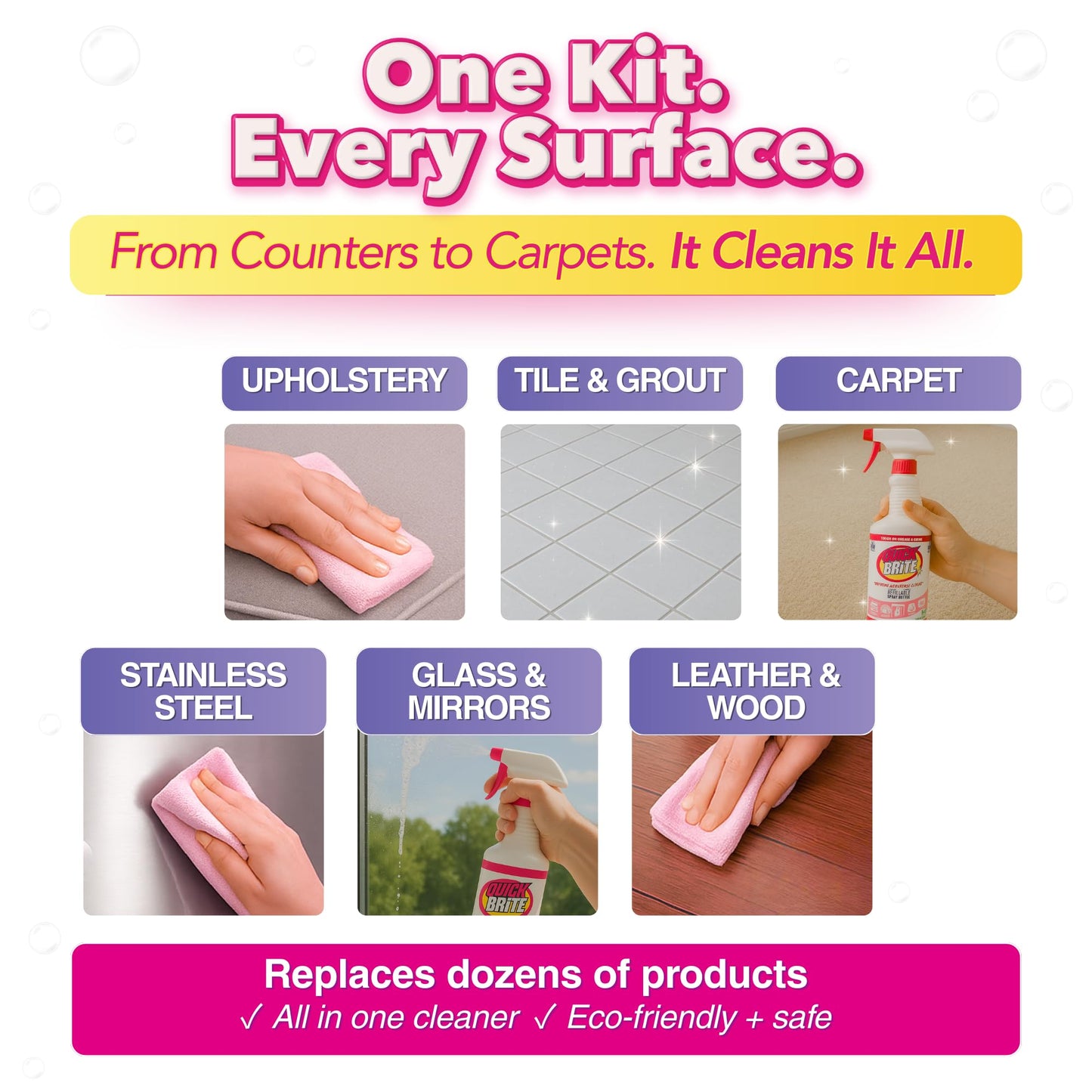 Quick 'n Brite Ultimate Cleaning Kit – Includes 32oz Paste, 16oz Super Shot, 2 Refillable Spray Bottles, Microfiber Towel, Scrubber Sponge & Quick Start Guide – All Purpose Cleaner - Made in the USA