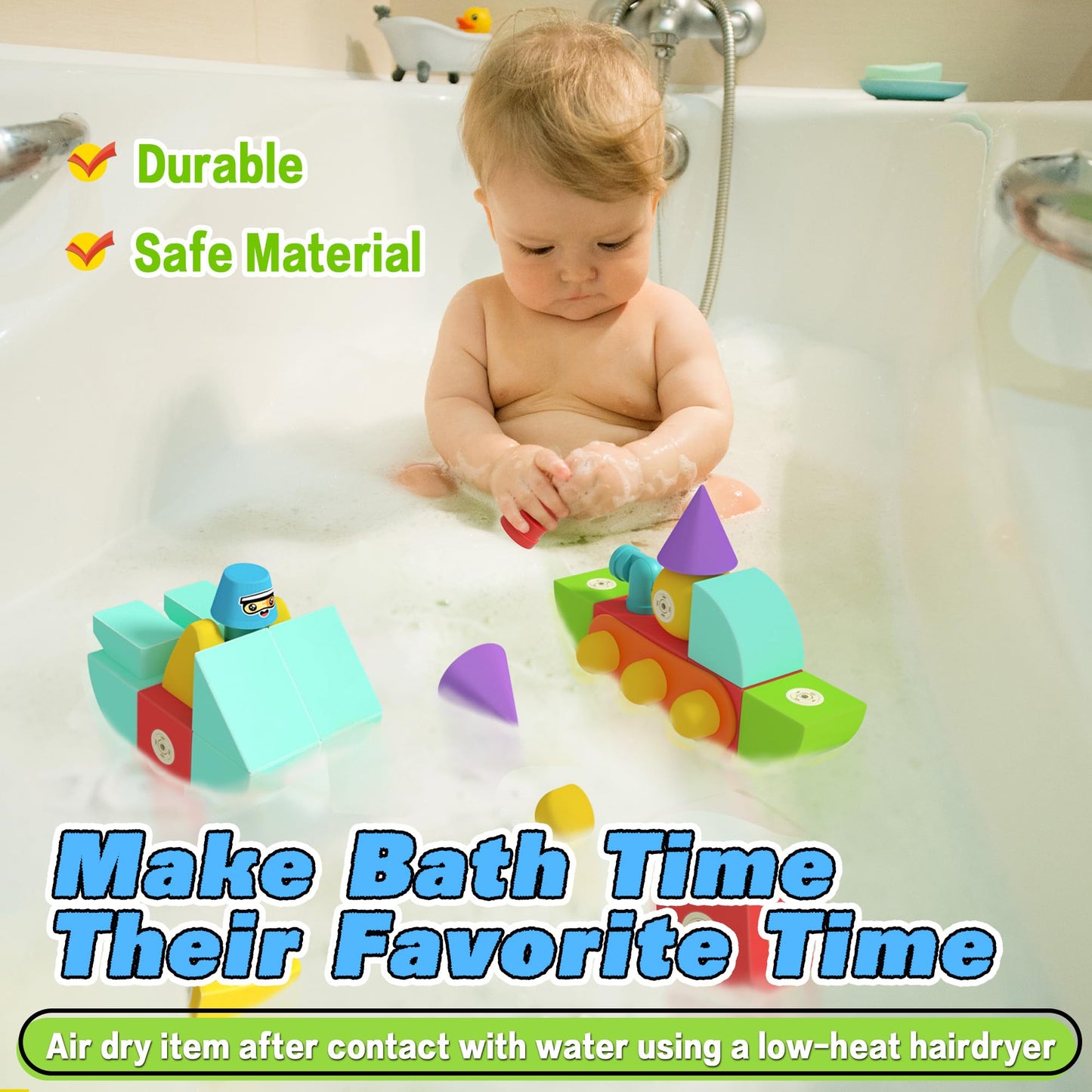 Lamvol Foam Magnetic Blocks, Sensory Bath Toys Building Blocks for Toddlers 1-3, Travel Outdoor Preschool Montessori Toys for Kids Ages 1-3, Gift for 3+ Year Old Boys and Girls