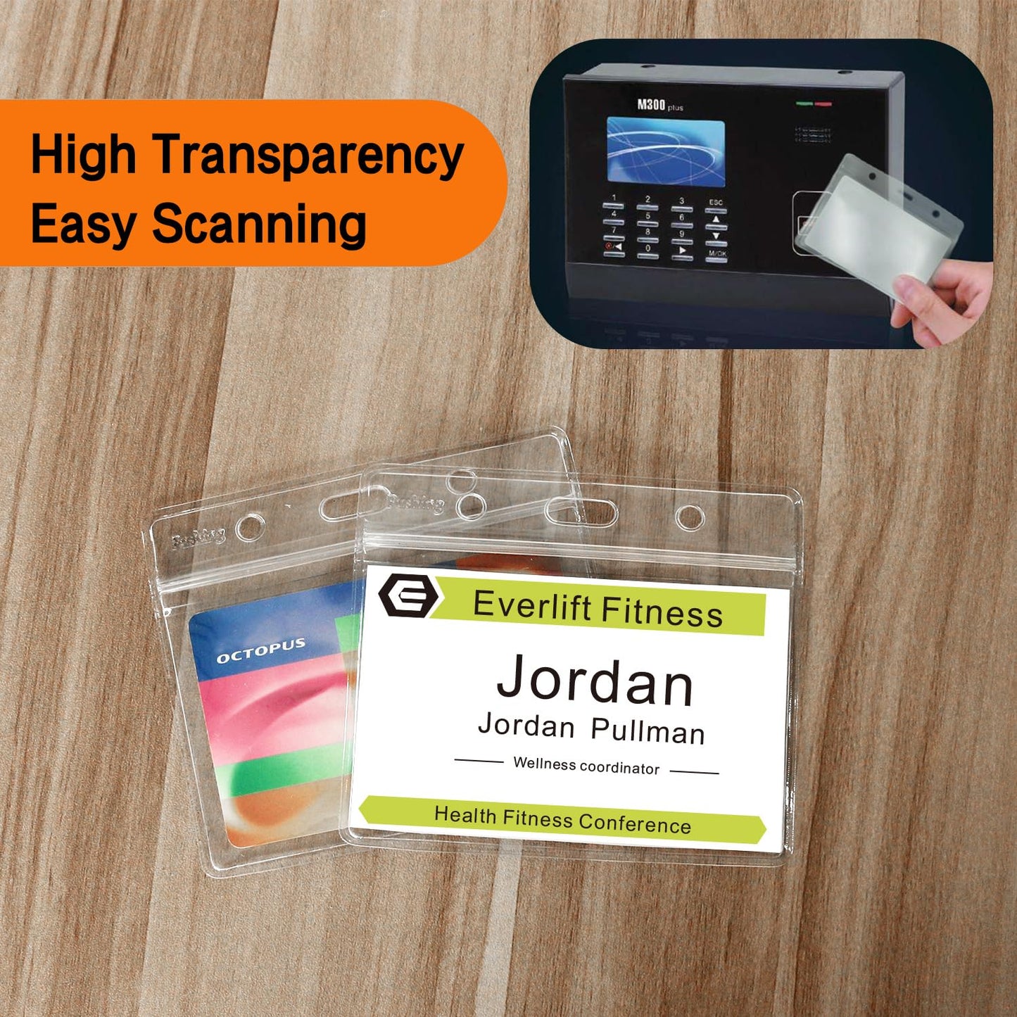 Fushing 300 Pcs Clear Plastic Horizontal Name Tag Badge ID Card Holders