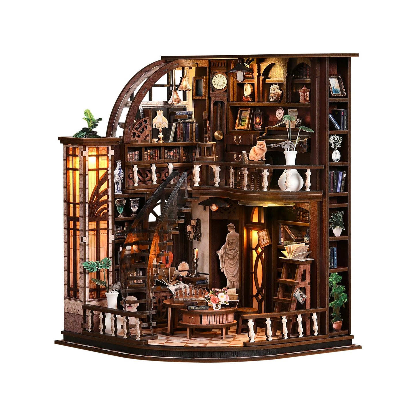 obzergem Book Nook Kit (Bacchus Bookstore) DIY Miniature Wooden Puzzle, Vintage Book Room with LED Lighting, Book Nook Kits for Adults, Bookshelf Miniature, Birthday Presents