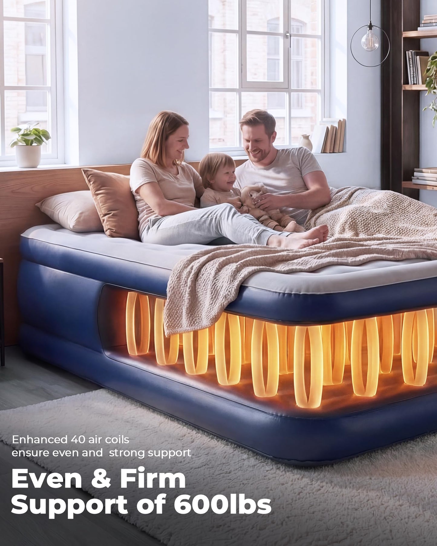 TANSTRIDER Full Size Air Mattress with Built in Pump, 18'' Raised Blow Up Mattress in 3 Mins Inflation/Deflation,Double Inflatable Air Bed for Guests & Home, Outdoor colchon inflable 600lbs Max