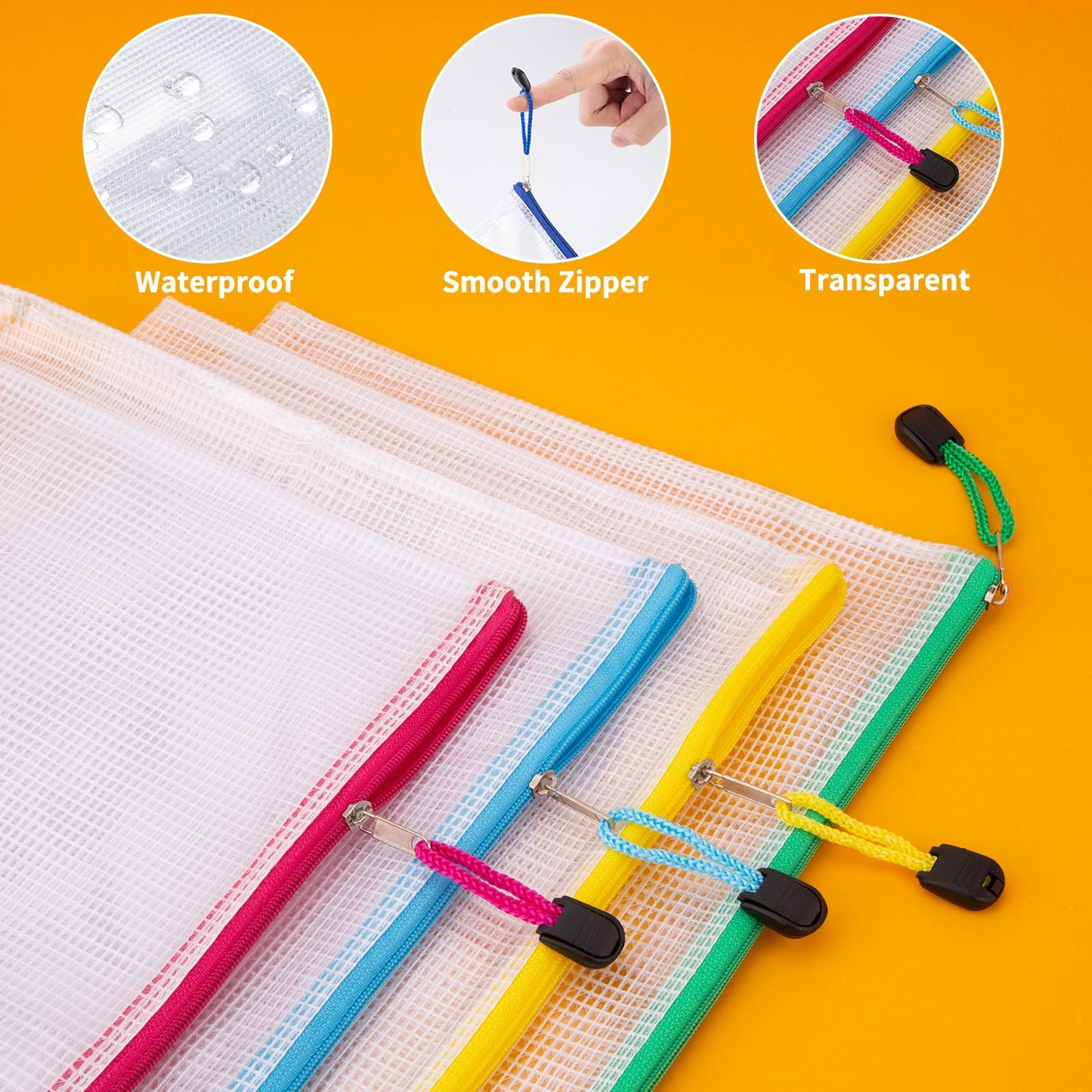 TKOOFN 72pcs Mesh Zipper Pouch Bags, A4 Letter Size Zipper Mesh Document Pouch, 13" x 9.5" Waterproof Mesh Bags for Board Games & Puzzles, Organizing Storage for School Office Supplies