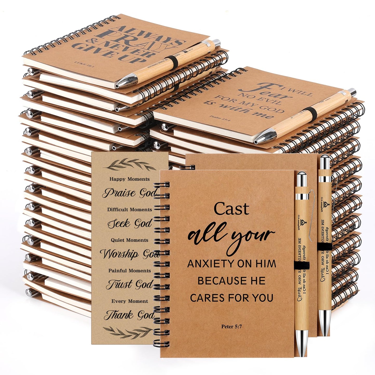NEOACT 150 Pcs/50 Set Mothers Day Gifts, Bulk Christian Spiral Notebook with Bible Ballpoint Pen and Bookmark, Prayer Journal Christian Gifts for Women, Bible Study Groups, Church Members and Church Families