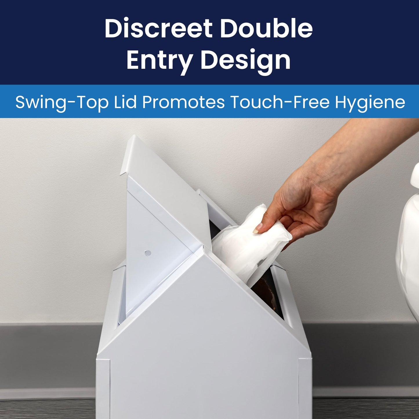 HOSPECO Double Entry, Swing Top Floor Receptacle, Metal, White