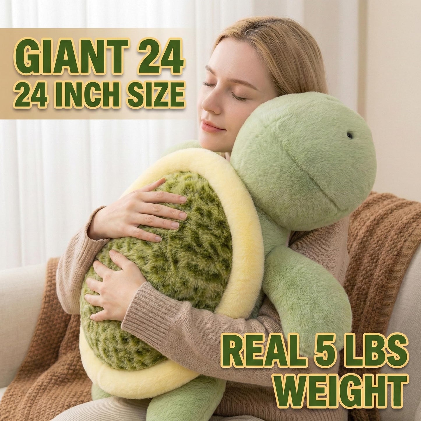 Gudisi 5 Pounds Weighted Turtle Stuffed Animals 23.6Inch Large Weighted Turtle Plush,Huggable Companion for Kids & Adults, Gift for Thanksgiving, Christmas and Birthday.