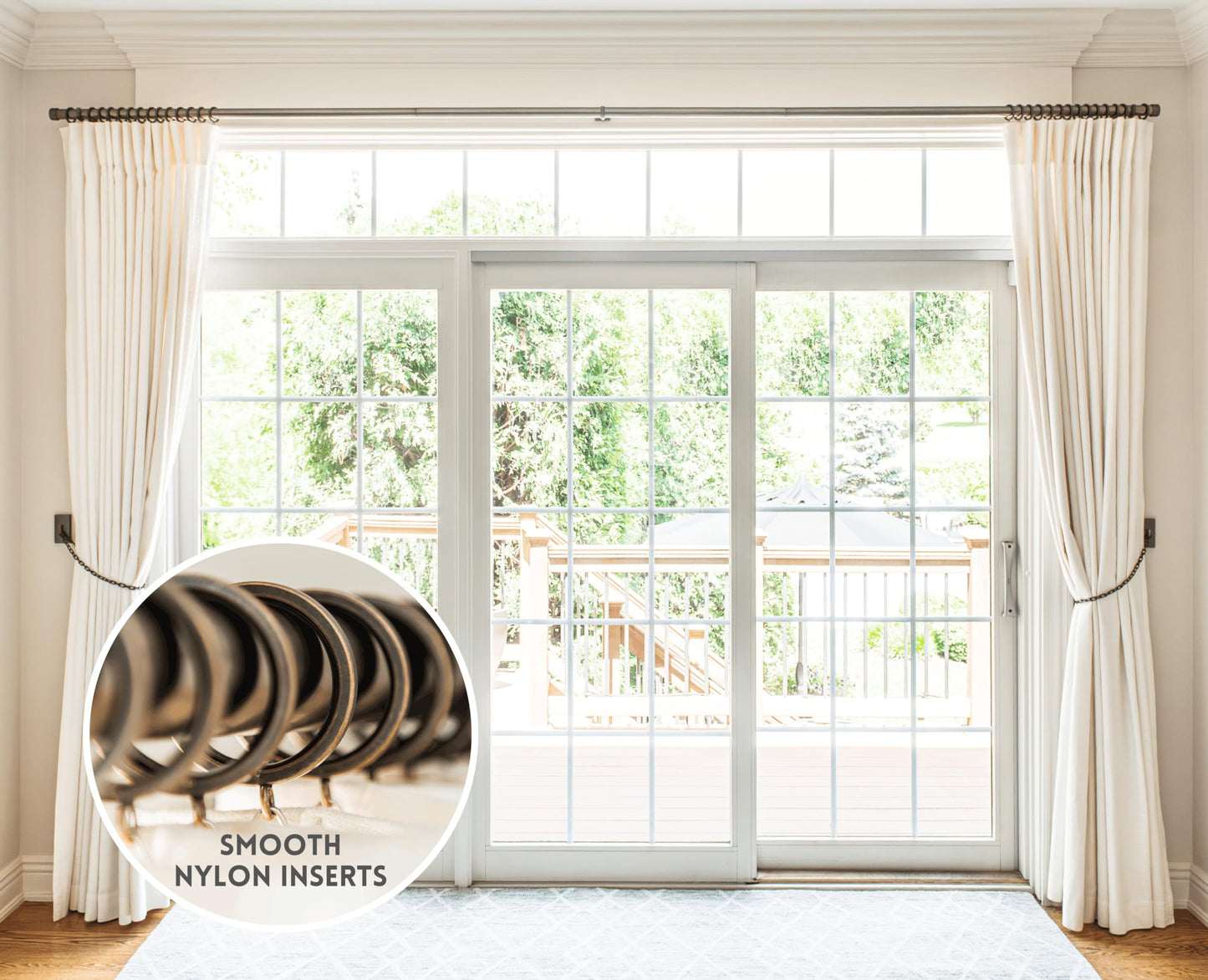 BlastHome® Luxury Curtain Rings - Premium Metal - Quiet, Smooth, Removable Nylon Inserts - Pinhooks & Clips Included - 1 1/2" Inside Diameter - 18 Rings for Two Standard Curtains - Oil Rubbed Bronze
