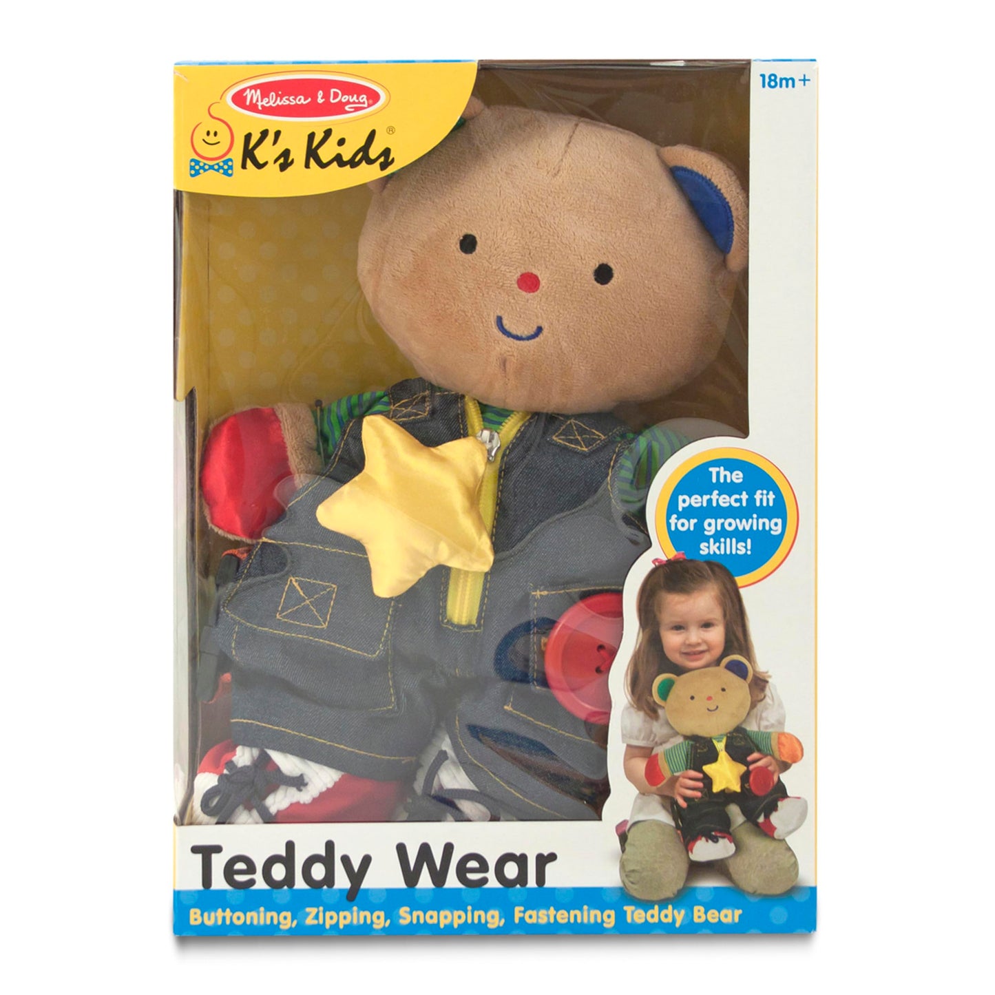 Melissa & Doug K's Kids - Teddy Wear Stuffed Bear Educational ToyPlush Bear Zipper and Button Learning Toy for Toddlers