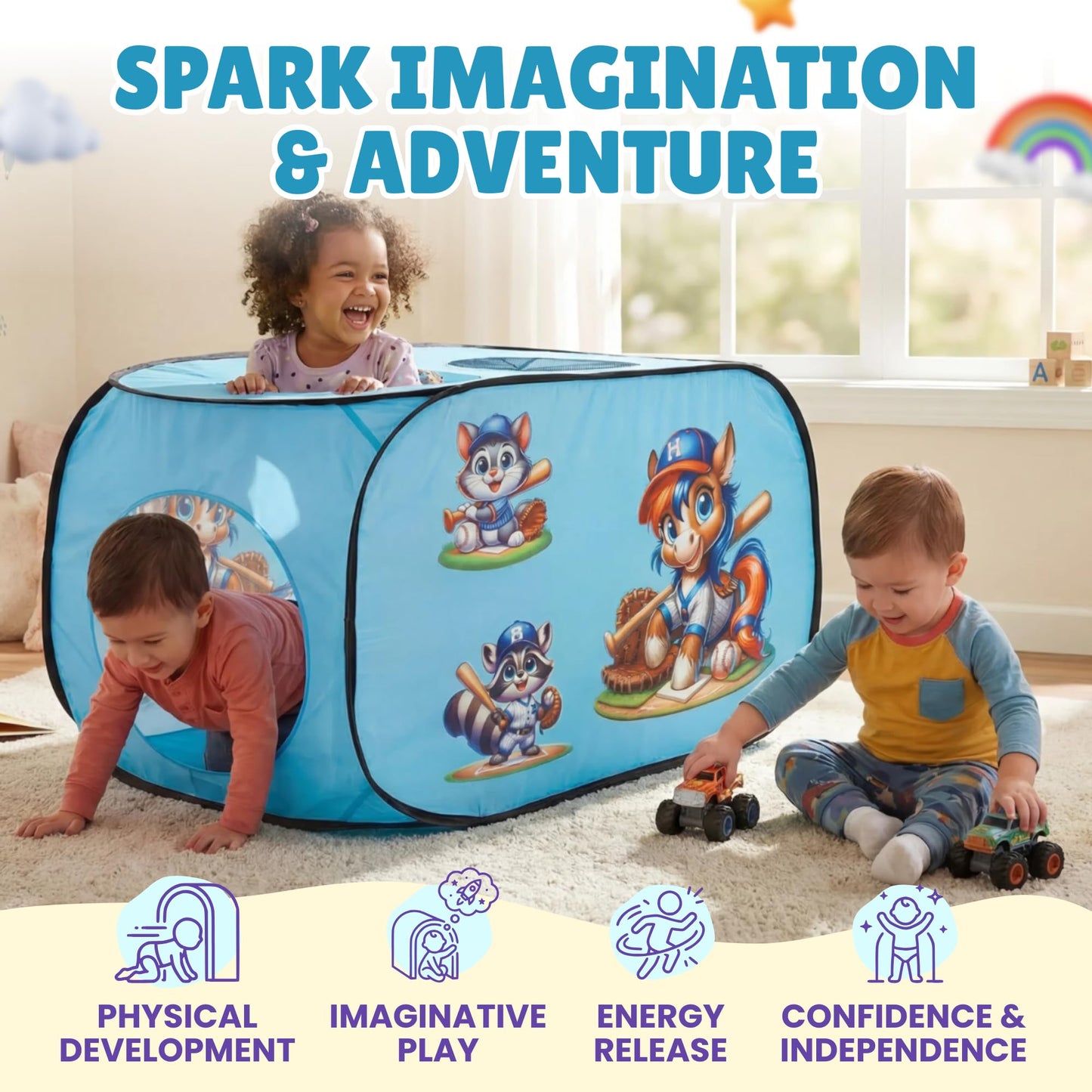Pop Up Kids Play Tent – Foldable Playhouse for Boys, Girls, Toddlers & Babies with Carry Bag, 44 X 27'' Polyester, See-Through Breathable Mesh, Ideal for Birthday Gift, Kids Tent Indoor Outdoor