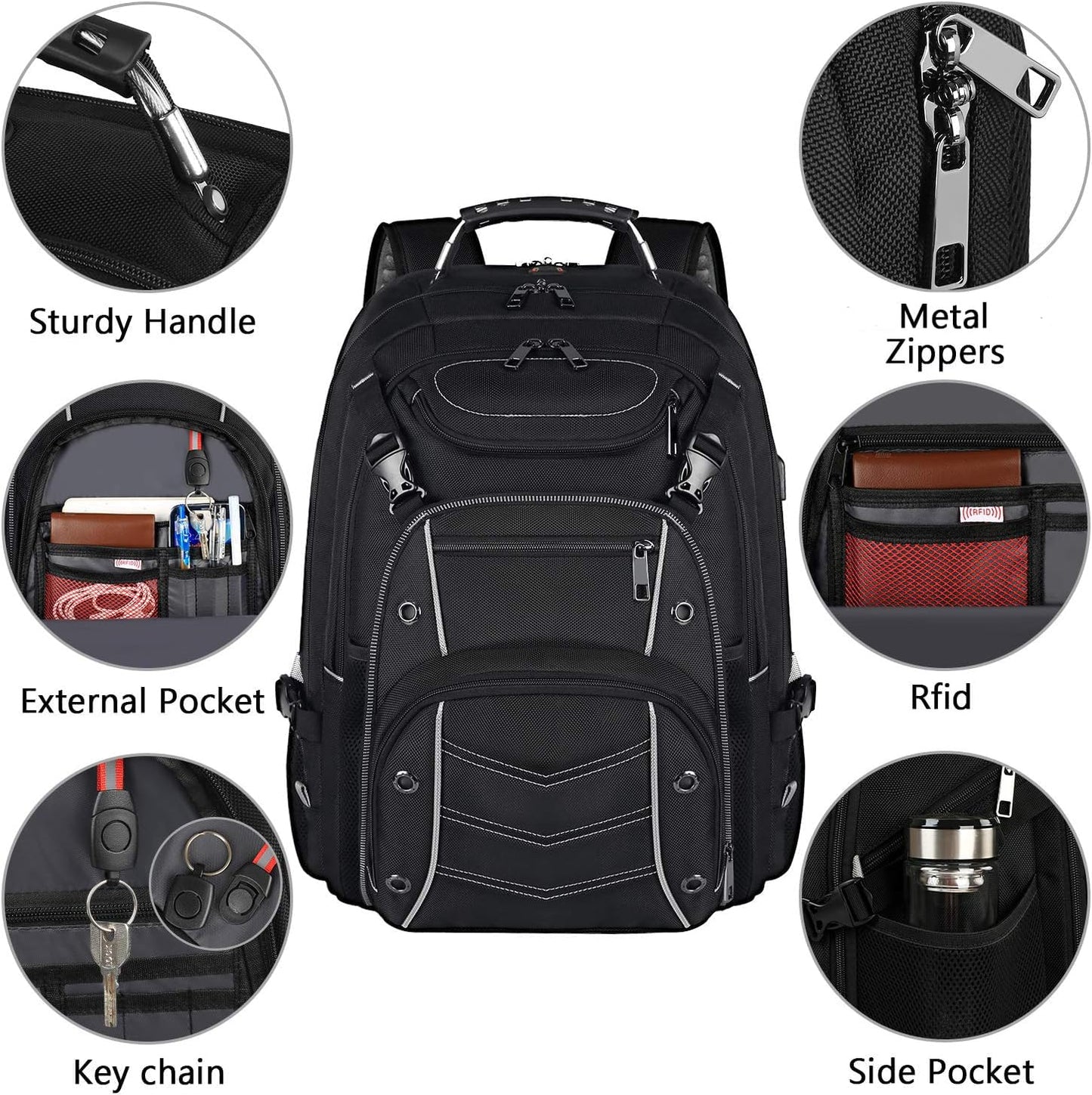 VECKUSON 18.4 Laptop Backpack for unisex, 60L Extra Large Gaming Laptops Backpack with USB Charger Port,TSA Friendly Flight Approved and RFID Anti-Theft Pocket Heavy-duty Pack,21.3*15.7*11.8inch Grey