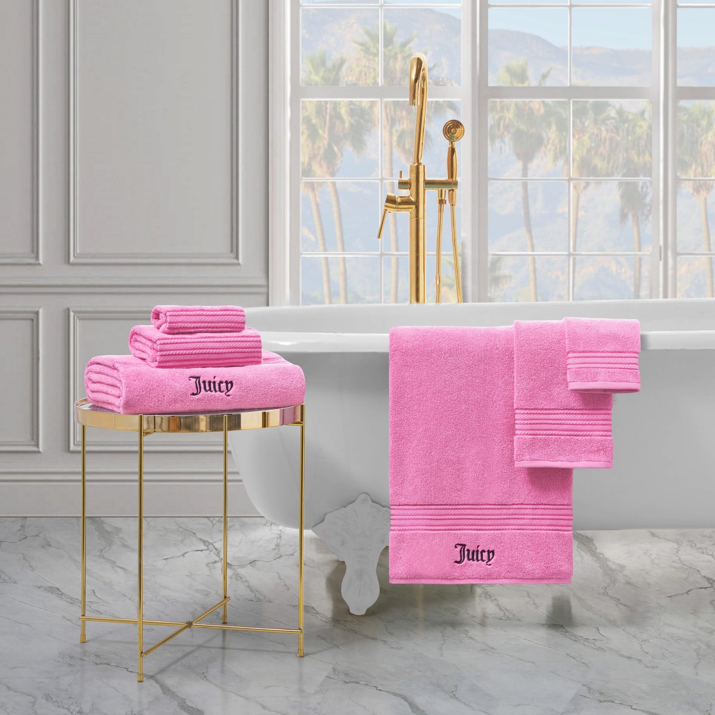 Juicy Couture Alyssa Luxurious 6 Piece Bath Towel Set - (2) Bath Towels, (2) Hand Towels, and (2) Washcloths - Hot Pink Premium Bathroom Towel Set