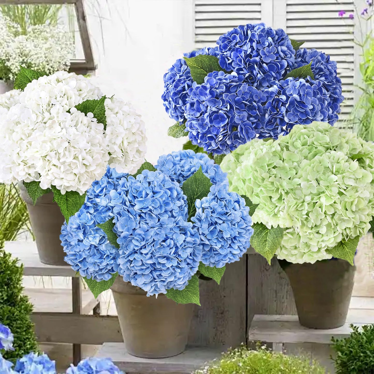Yastouay 6 Pcs Real Touch Hydrangea Artificial Flowers, 21" White Full Faux Hydrangea Flowers Latex Fake Flowers for Home Decor Party Floral Arrangements Wedding Bouquets Centerpieces Outdoor Decor