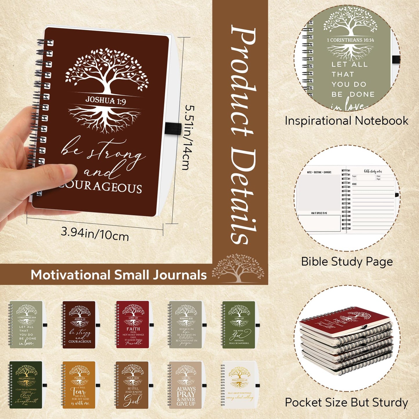 Kosiz 80 Pcs Fathers Day Christian Gifts Bulk Prayer Journal Bible Verse Religious Spiral Notebook with Pen Tree of Life Scripture Notepad Church Gifts for Women Men Bible Study Group (Vivid Color)