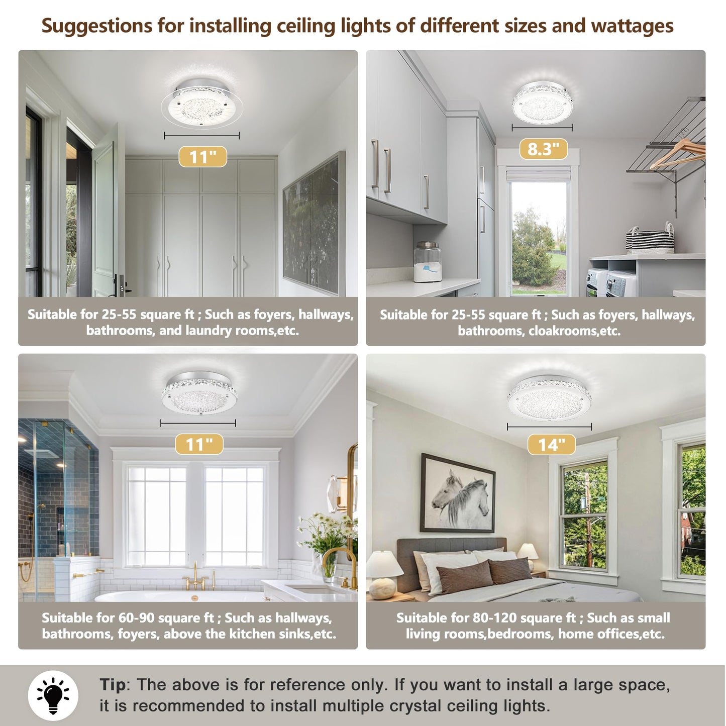 DHK wot Crystal Flush Mount Ceiling Light 3000/4000/5000K Modern Crystal Light Fixtures Ceiling Mount for Bathroom Hallway Porch Laundry Room Cloakroom 11", LED, Dimmable