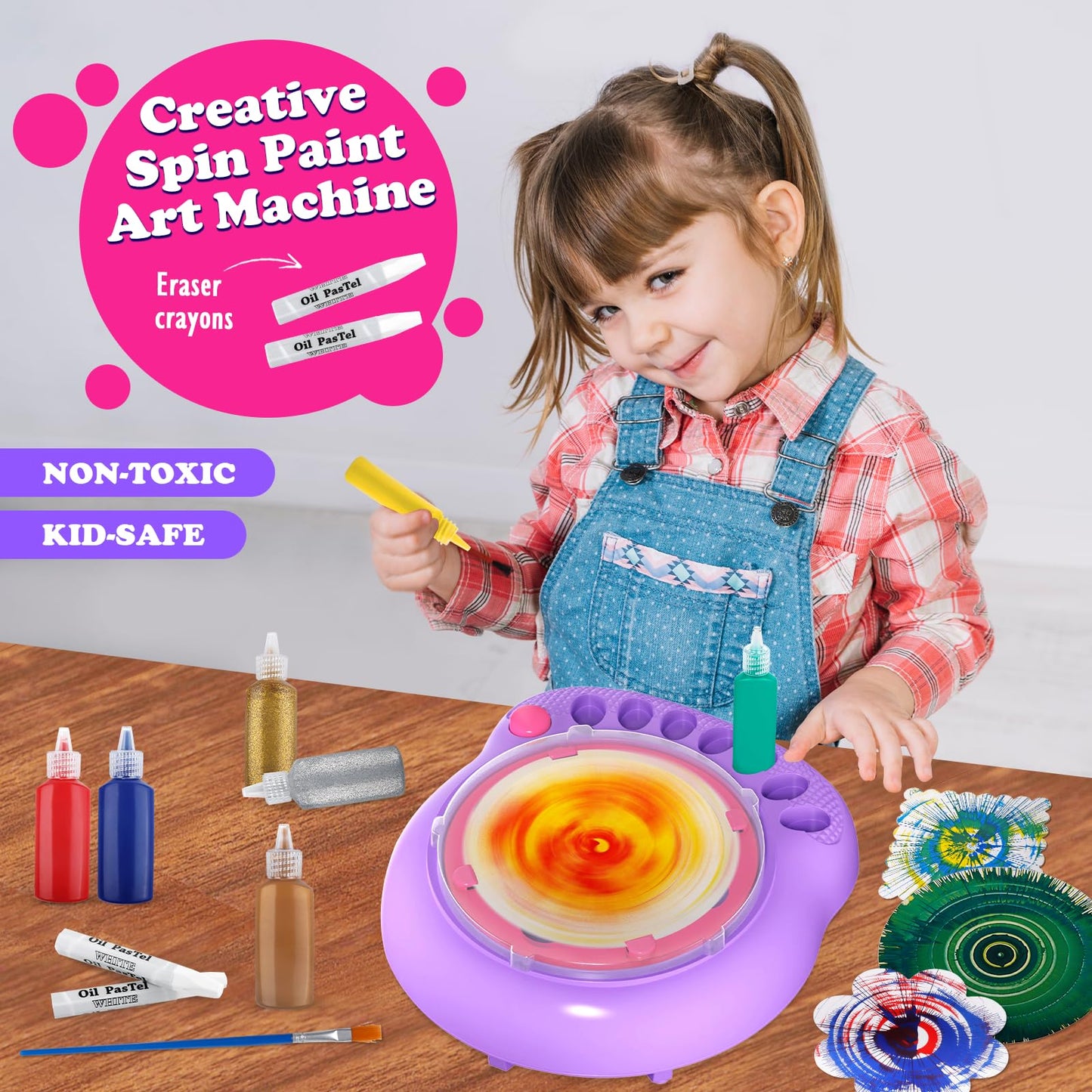 Arts and Crafts for Kids Ages 4-8,Paint Spin Art Machine Kit,Art Craft Set for 6-9 Year Old,Cool Painting Spinner Toys Kits Set,Art Supplies Birthday Gifts for Boy Girl Ages 6 7 8 9 10 11 12 (Purple)