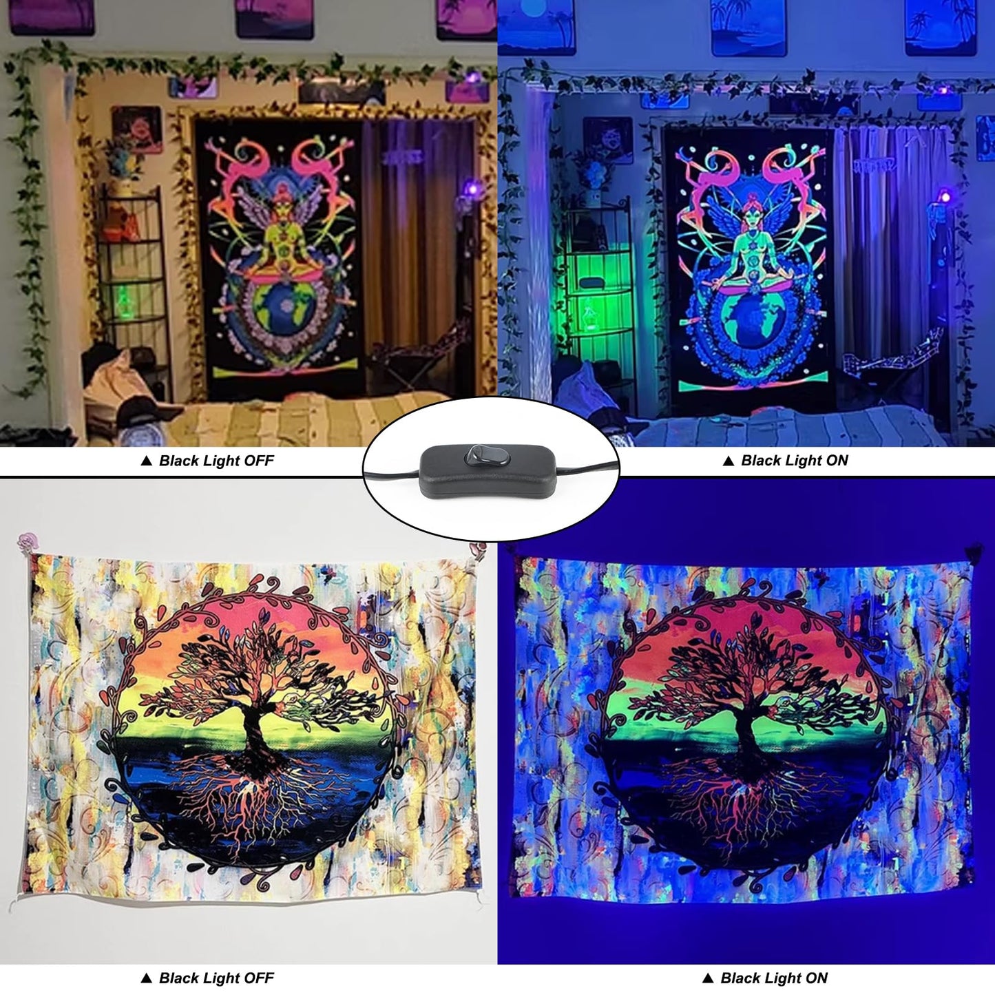4 Pack 300W Blacklight 336 LEDs, UV Lamp Black Lights for Glow Party, 395nm, IP65 Outdoor Black Light Fixture for Halloween, Glow in The Dark Party, Fluorescent Poster Tapestry, Body Painting